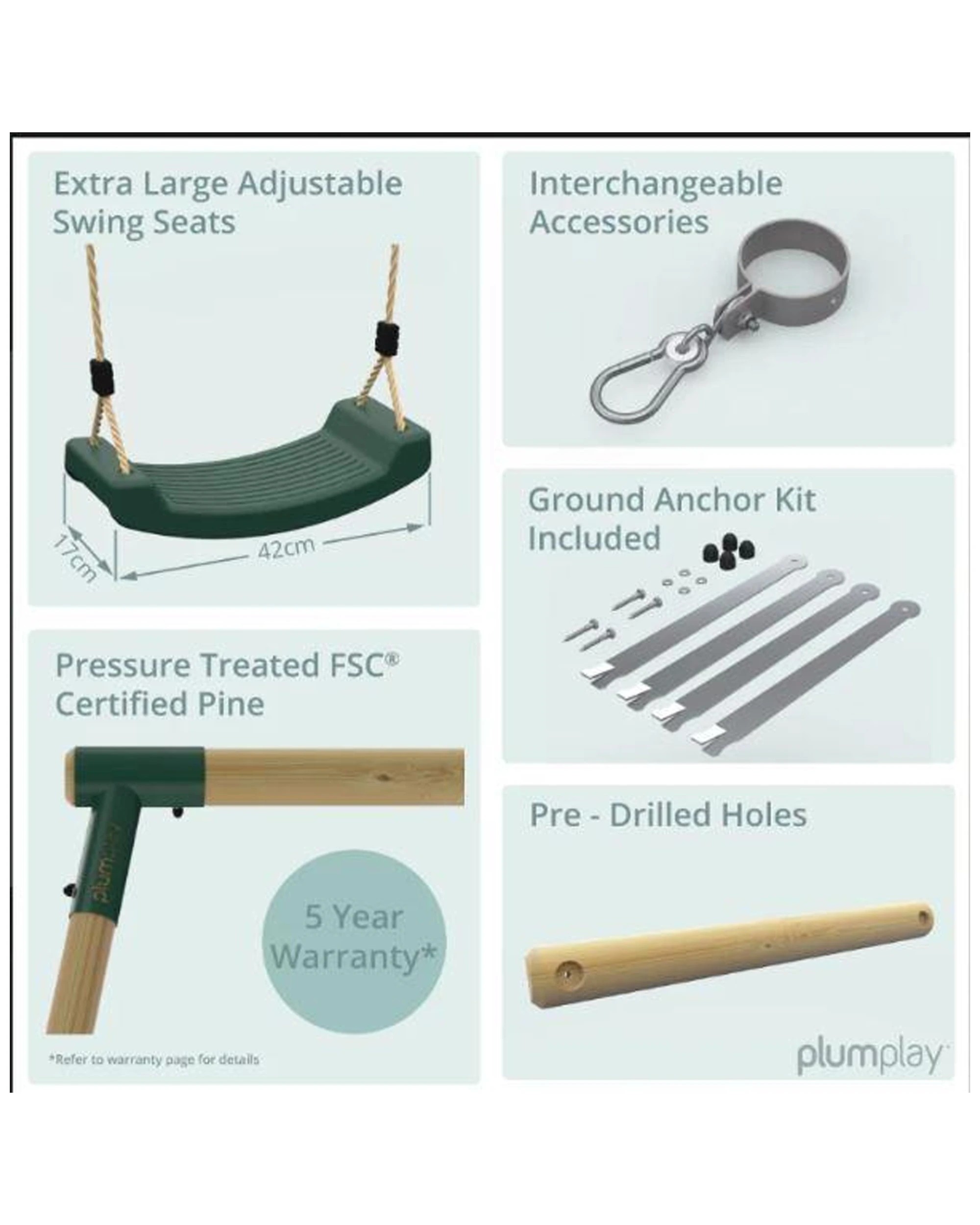 2 Plum Play Au Marmoset Double Swing Set Wooden Blow Moulded Seats Ages 3, 2 of 9