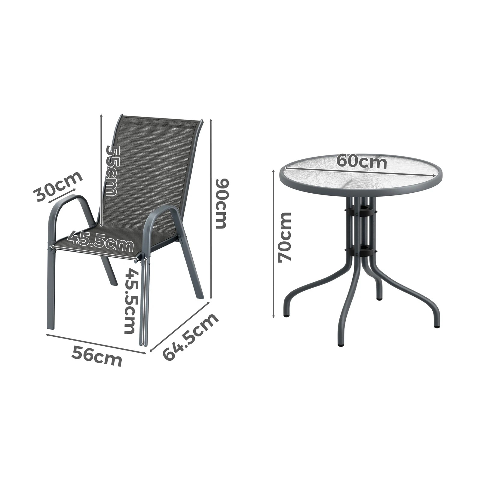 5 Alfordson 3PCS Outdoor Furniture Patio Table and Chairs Set Garden Round - Grey, 5 of 10