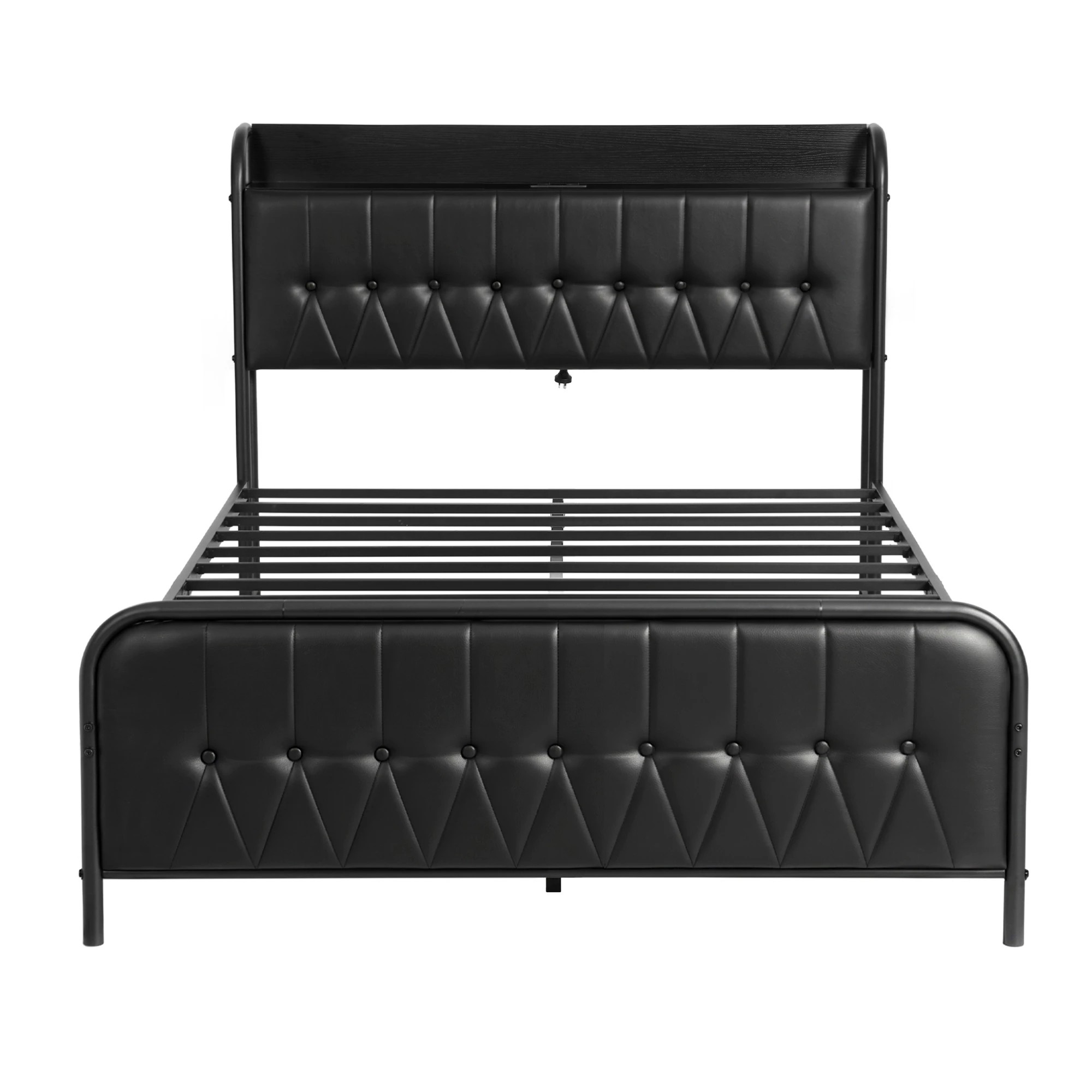 3 Artiss Double Bed Frame with Storage Headboard SAA Certified Charging Station - Black, 3 of 10