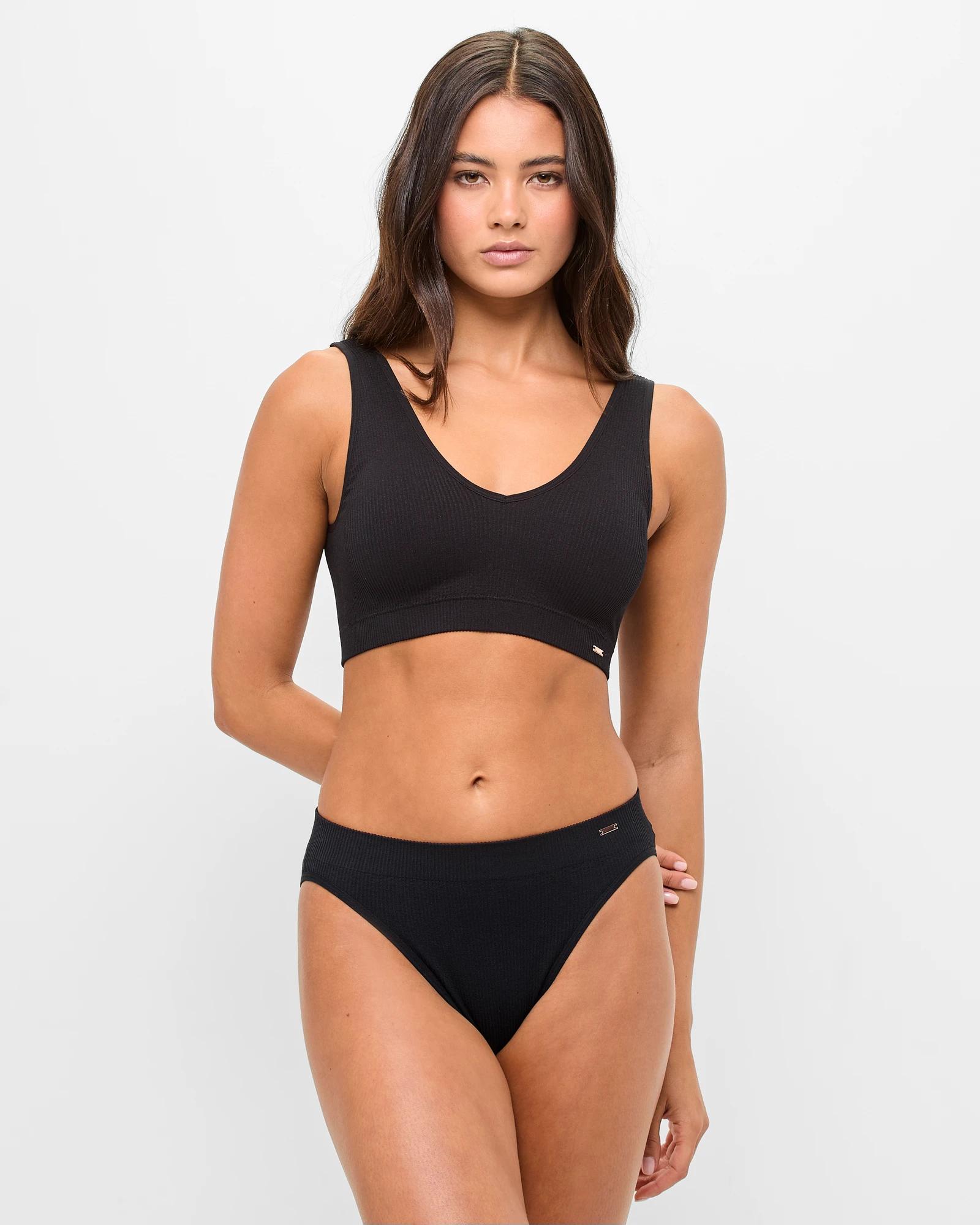 2 Ribbed Seamfree 90's High Cut Brazilian Briefs - Lily Loves BLACK, 2 of 4