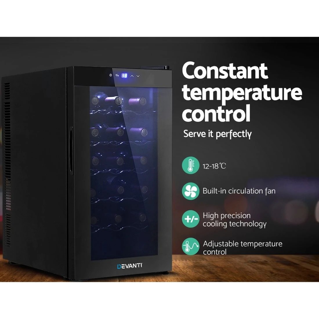 8 Devanti Wine Fridge Cooler 18 Bottles - Black, 8 of 8