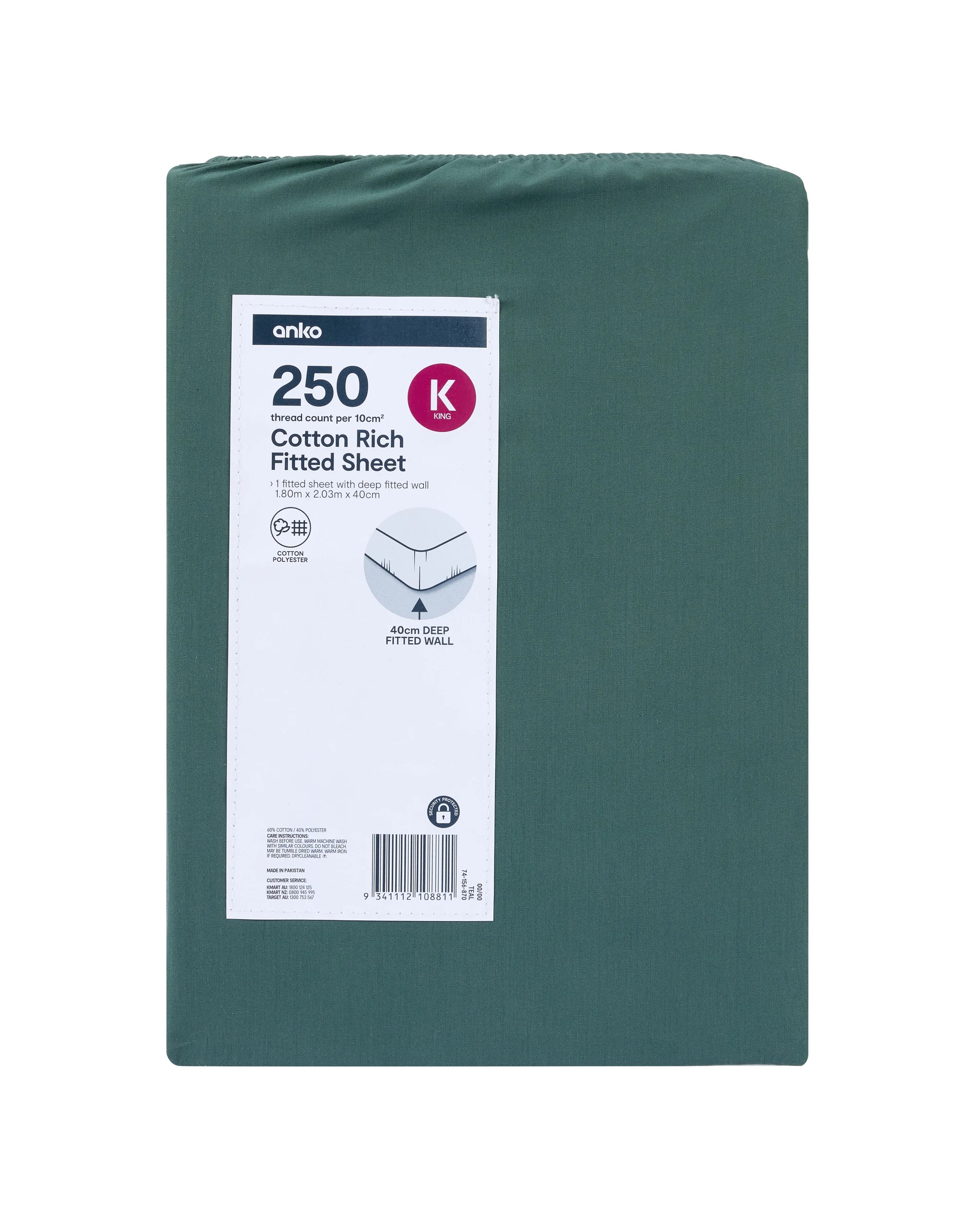 4 250 Thread Count Cotton Rich Fitted Sheet - King Bed, Teal, 4 of 4
