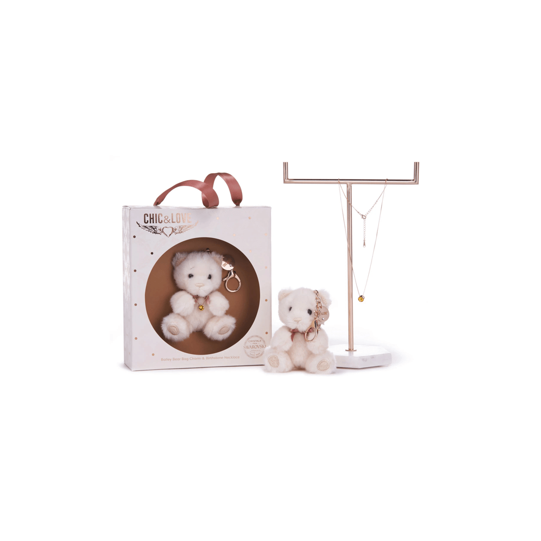 4 Chic & Love - Bailey Bear Bag Charm & Necklace November - Gift Set - White, 4 of 4