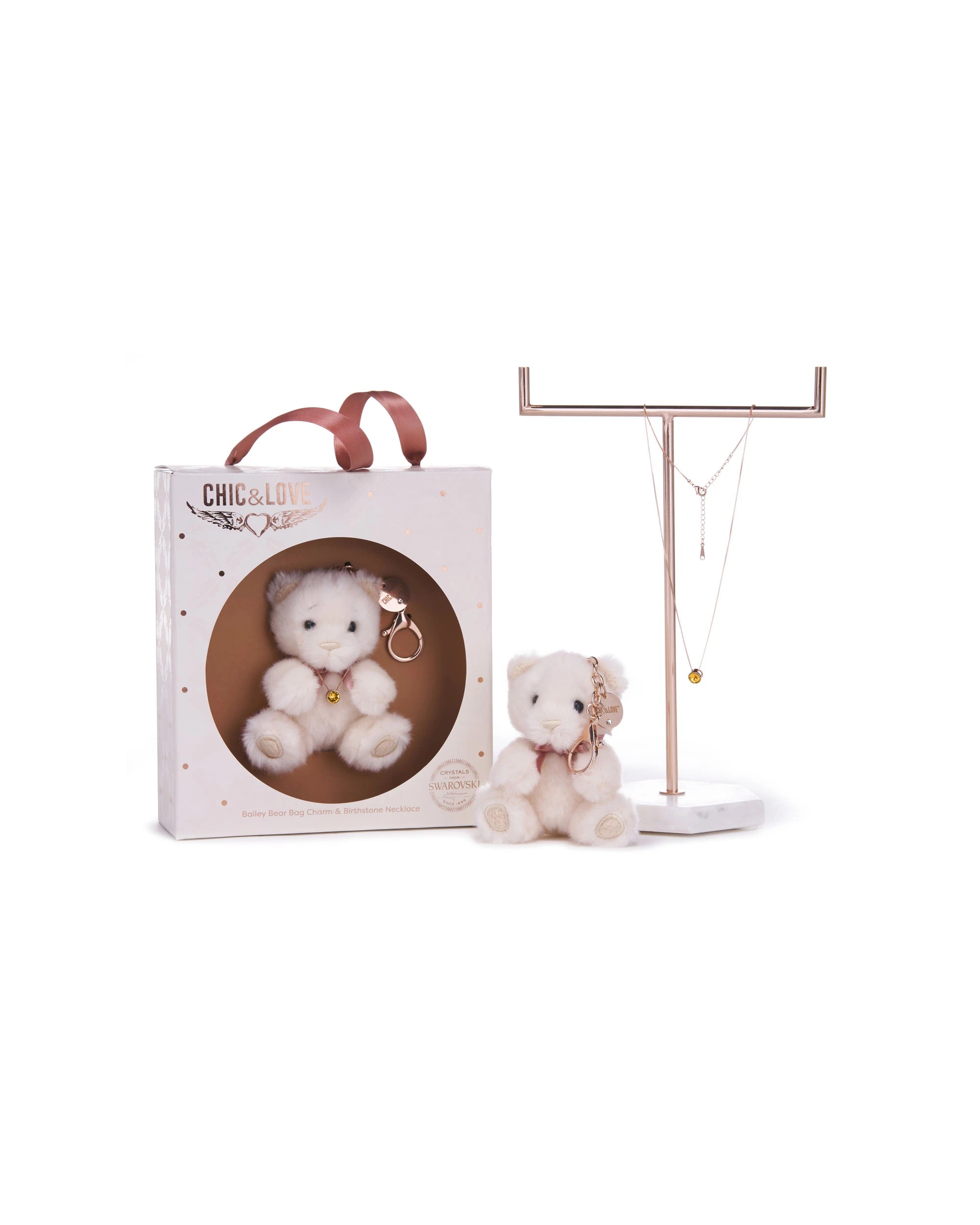 4 Chic & Love - Bailey Bear Bag Charm & Necklace November - Gift Set - White, 4 of 4