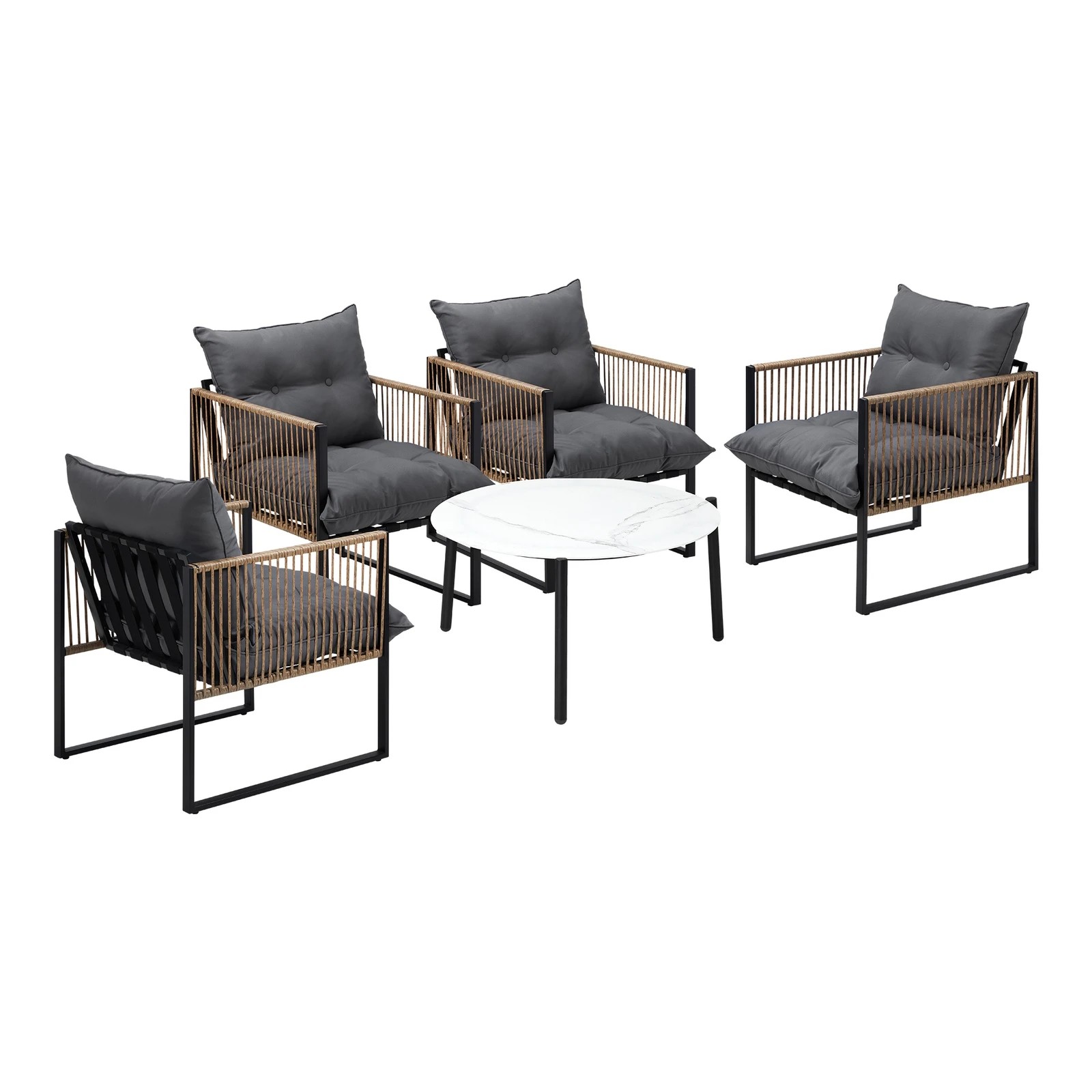 6 Livsip Outdoor Patio Lounge Set Furniture Coffee White 70cm Table Sofa Chairs5PC - Multi, 6 of 9