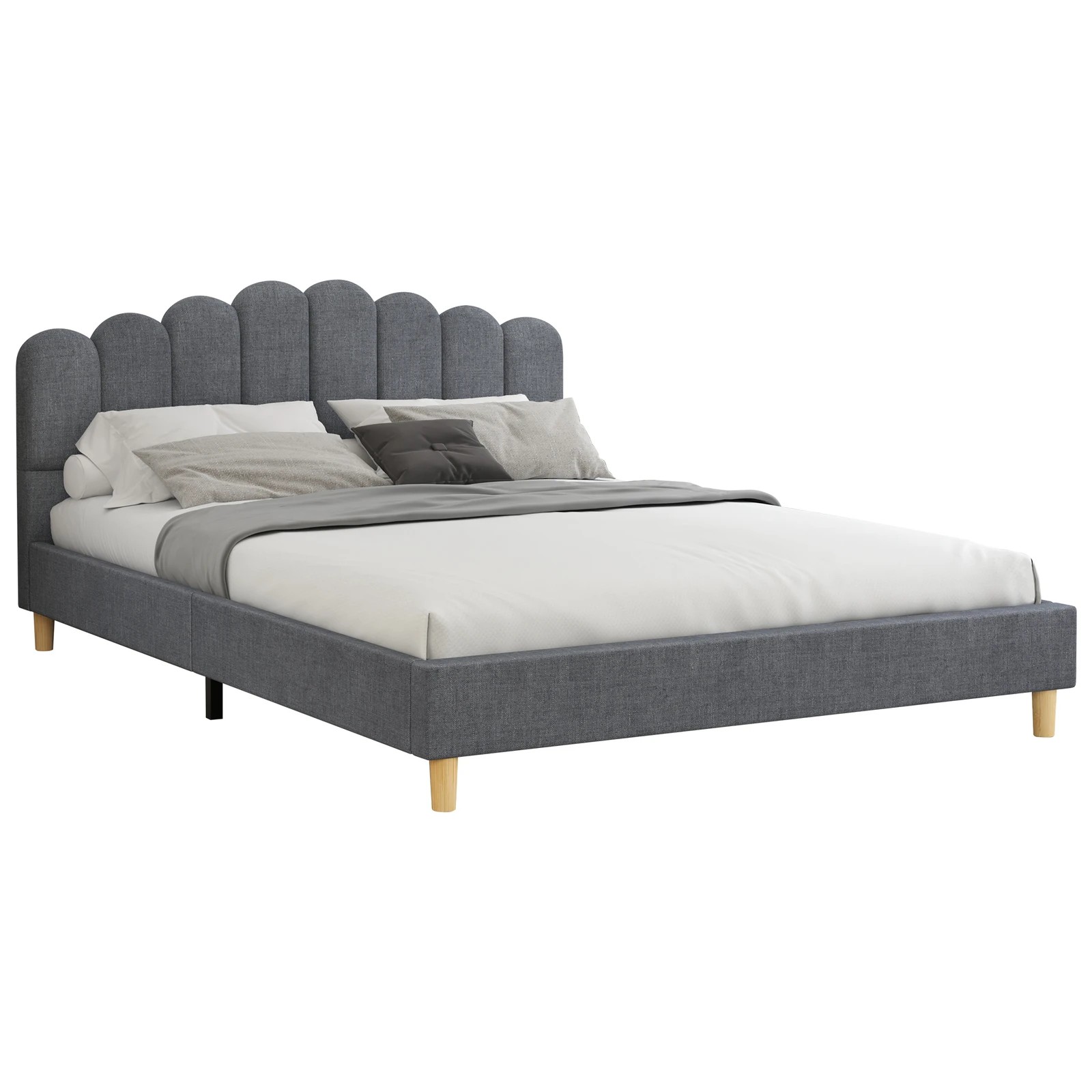 1 Alfordson Bed Frame Double Size Upholstered Platform Base Fabric Tania - Grey, 1 of 10