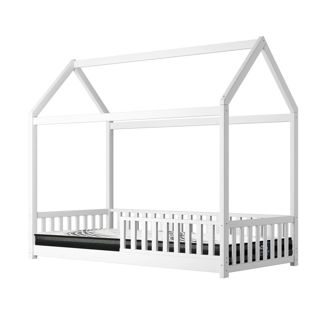 1 Oikiture Kids Bed Frame With Single Mattress Set House Frame
 - White, 1 of 10