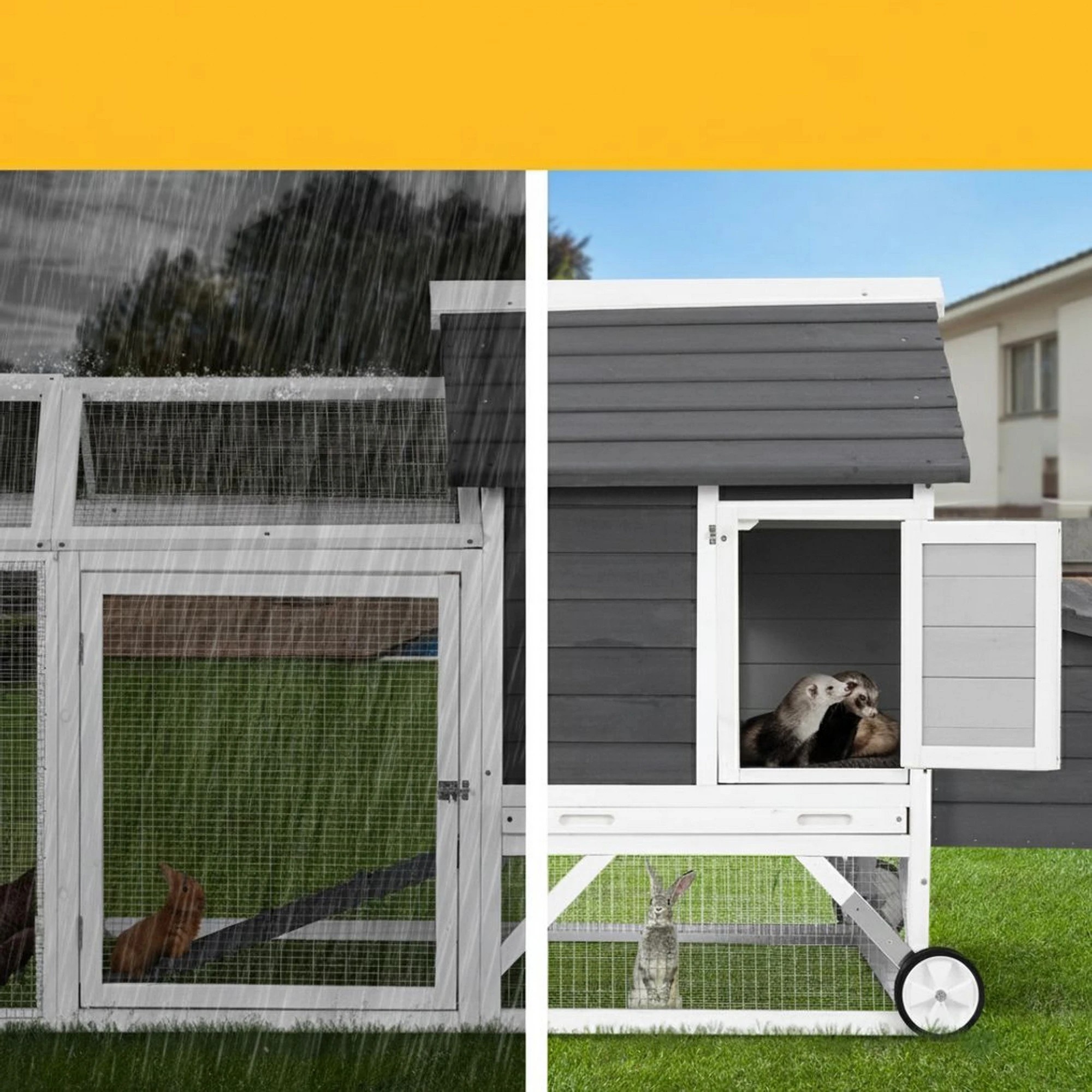 6 i.Pet Chicken Coop Rabbit Hutch Extra Large Wooden Run Bunny Cage House Outdoor - Multi, 6 of 7