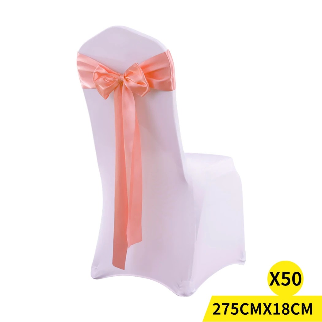 1 Traderight 50 Pcs Satin Chair Sashes In Coral Colour, 1 of 8