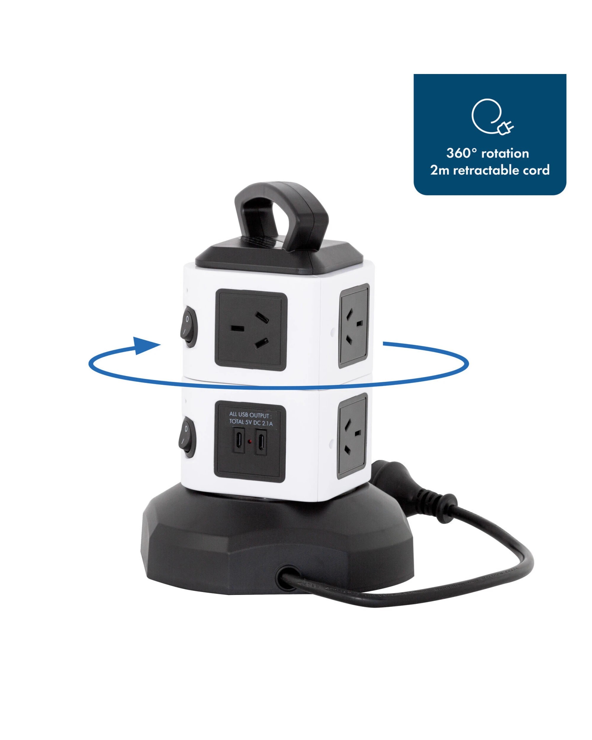 3 Lenoxx Tower Power Board with 6 Outlets + 2X USB A & 2X USB C, 3 of 4