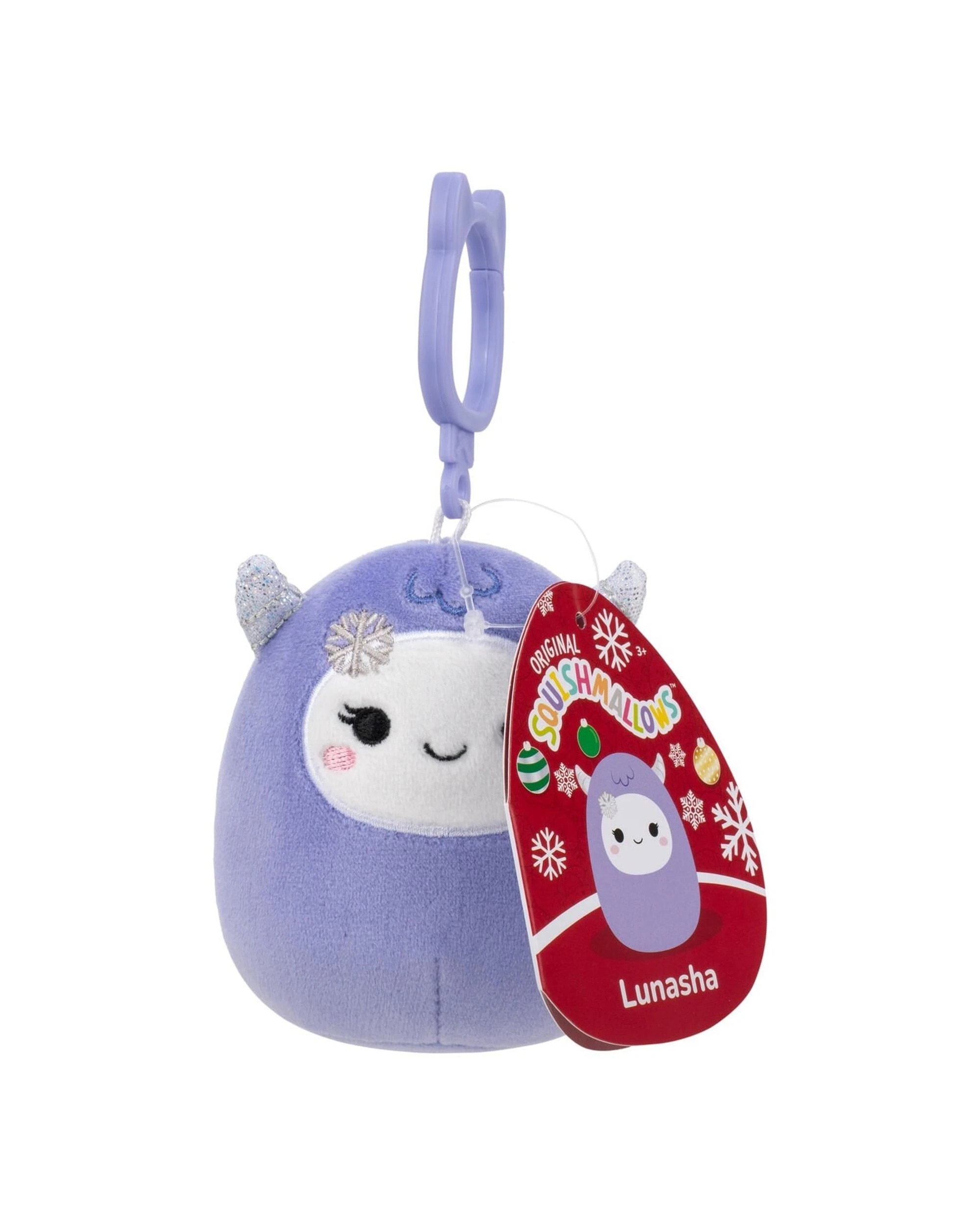 1 Squishmallows Christmas Lunasha the Yeti 3.5 inch Clip-On Plush - Purple, 1 of 3