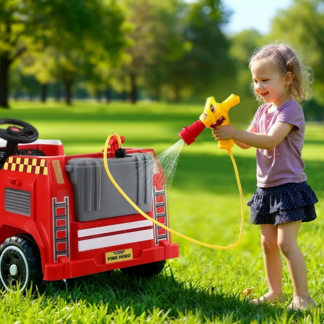 4 Rigo Kids Ride On Car Electric Fire Engine Fighting Truck with Water Gun Music - Red, 4 of 5