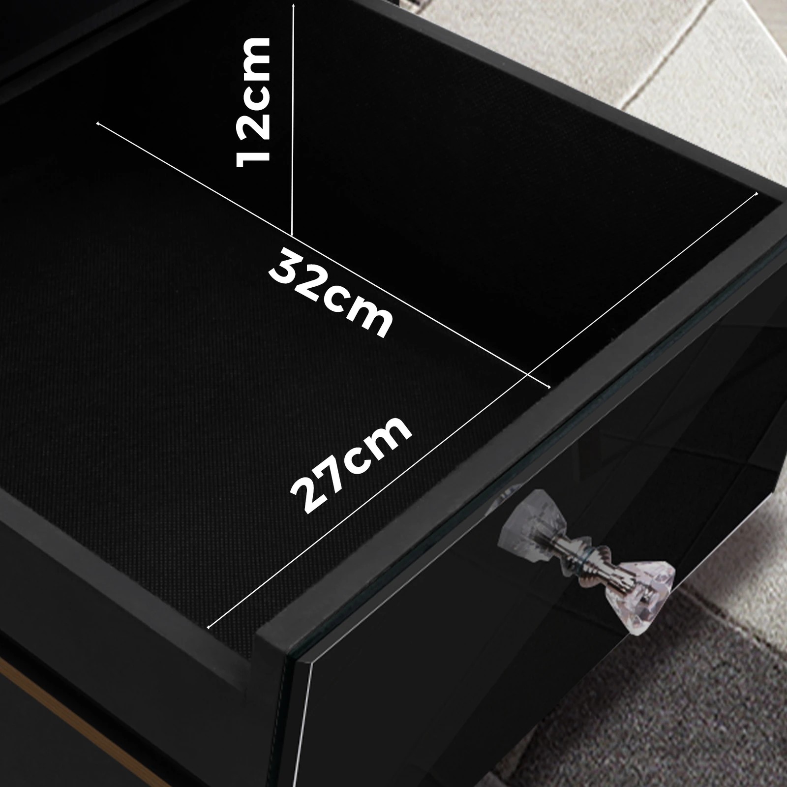 8 Alfordson Bedside Table Mirrored Cabinet Nightstand Side End Table Drawers - Black, 8 of 10