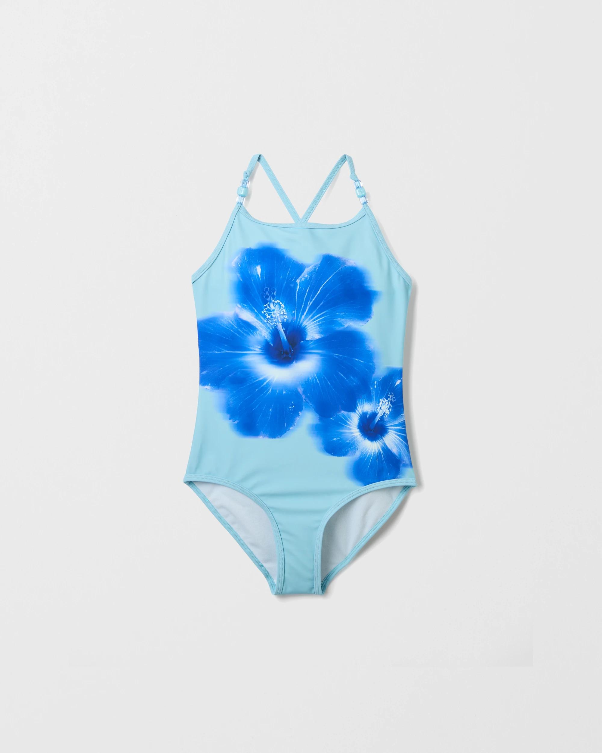 1 Target Kids Sleeveless One Piece Swimsuit BLUE HIBISCUS, 1 of 2