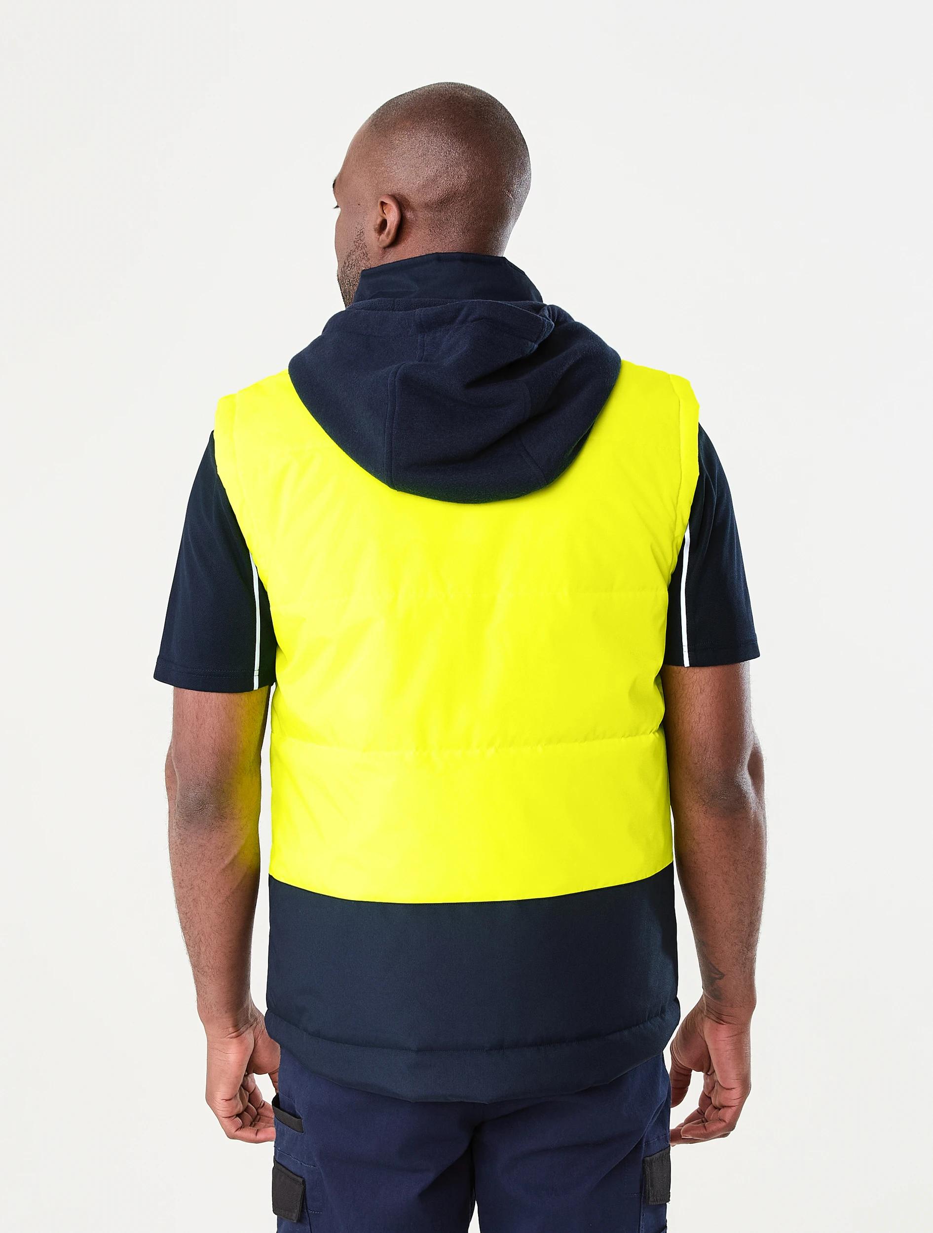 3 Workwear Hi-Visibility Hooded Puffer Vest Yellow, 3 of 6