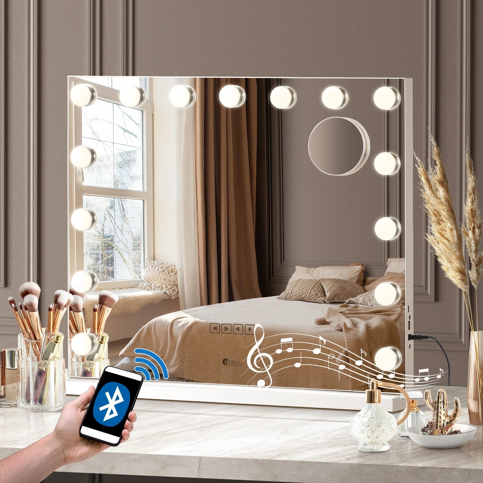 2 Oikiture Hollywood Makeup Mirror Bluetooth 59x48cm Led Light Vanity Mirrors
 - White, 2 of 7