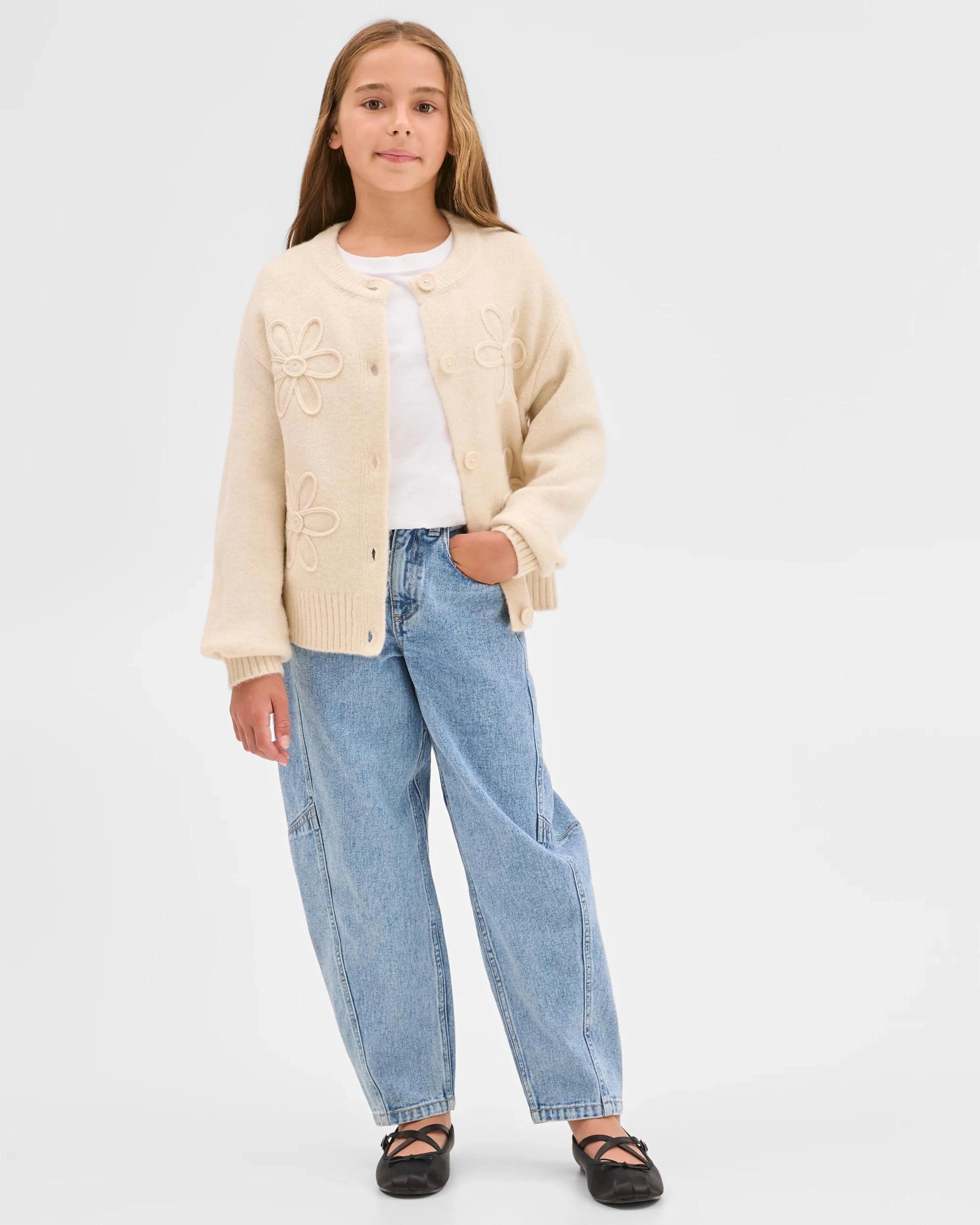 1 Target Kids Button Through Boxy Knit Cardigan CREAM, 1 of 7