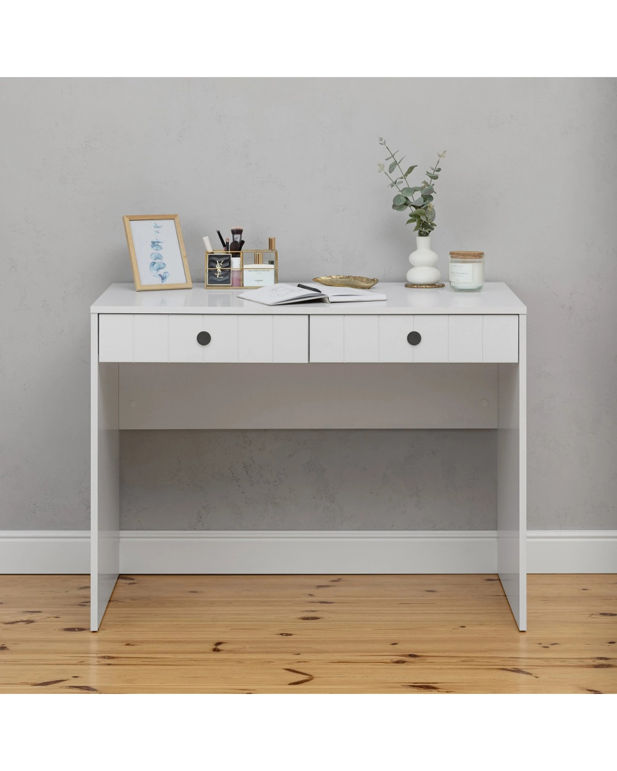 2 European Cabinetry Odessa VJ Panel Furniture Desk Round Handle - White, 2 of 2