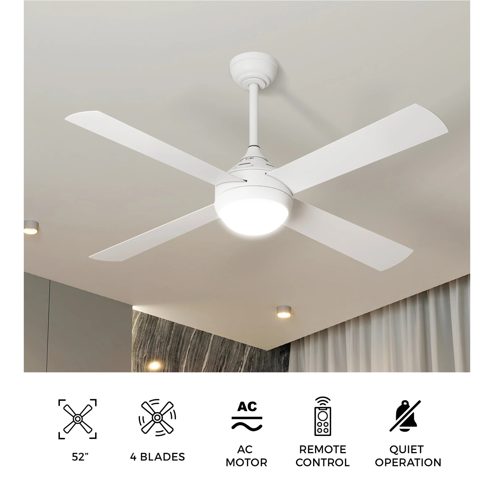 10 Vevare 52" Ceiling Fan AC Motor with LED Light & Remote Control, 10 of 10