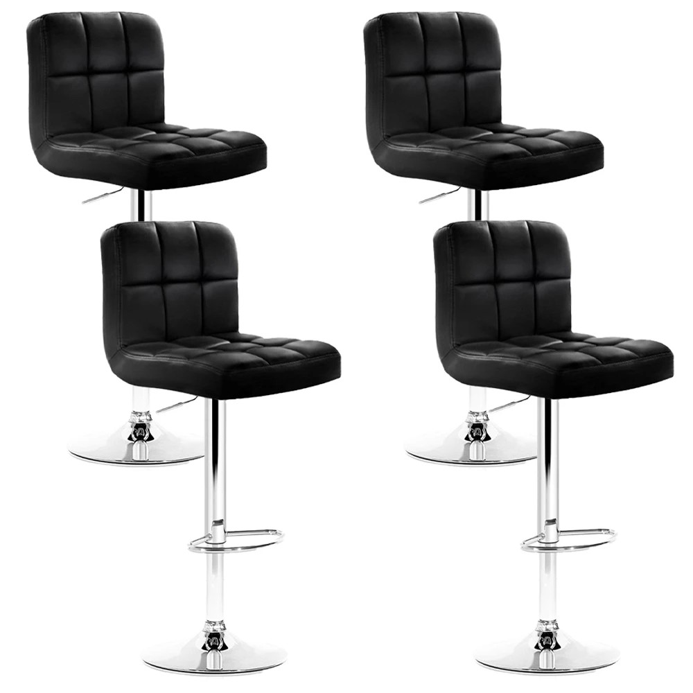 1 Artiss 4x Bar Stools Leather Gas Lift - Black, 1 of 6