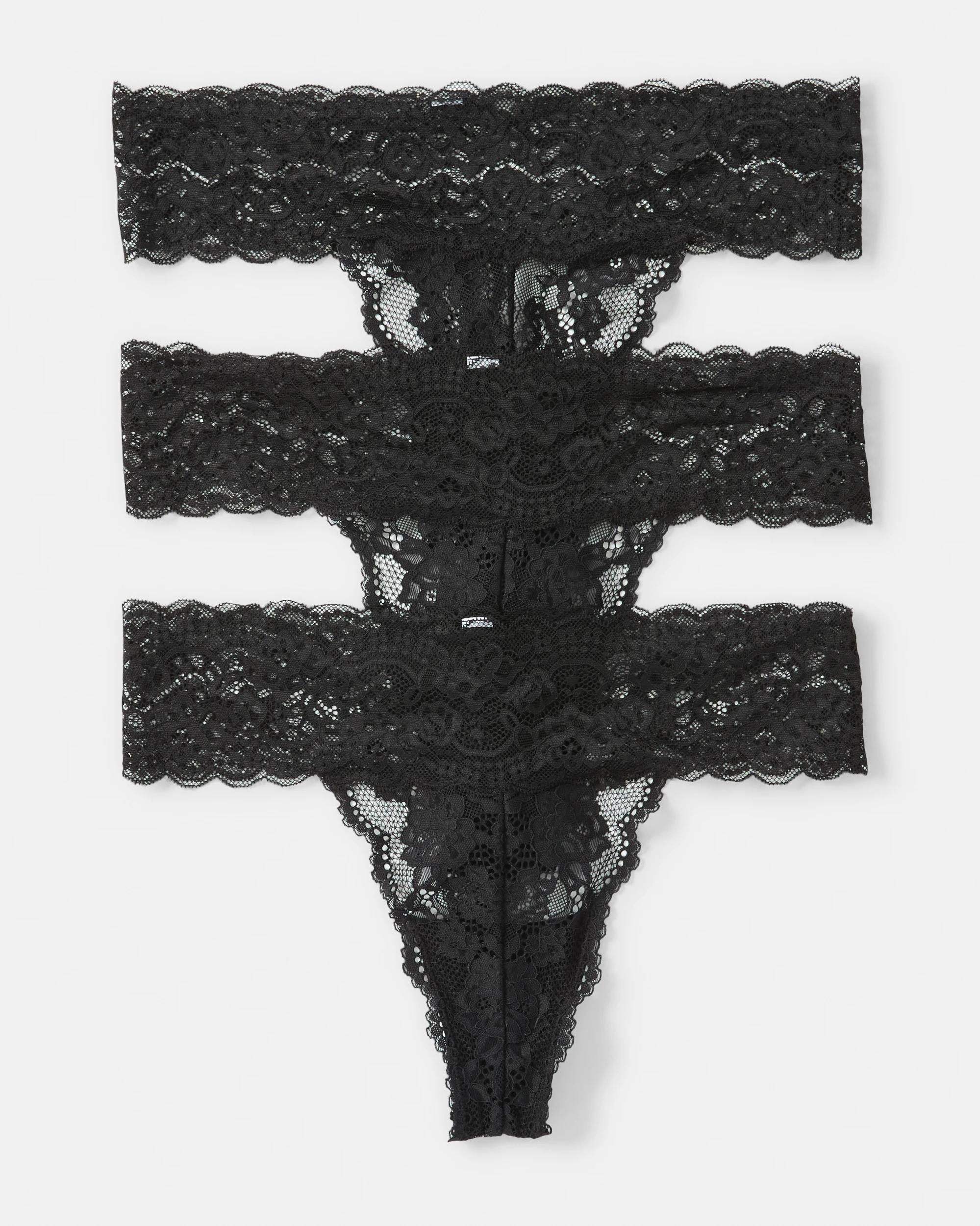 1 3 Pack Lace G-String Briefs Black, 1 of 6