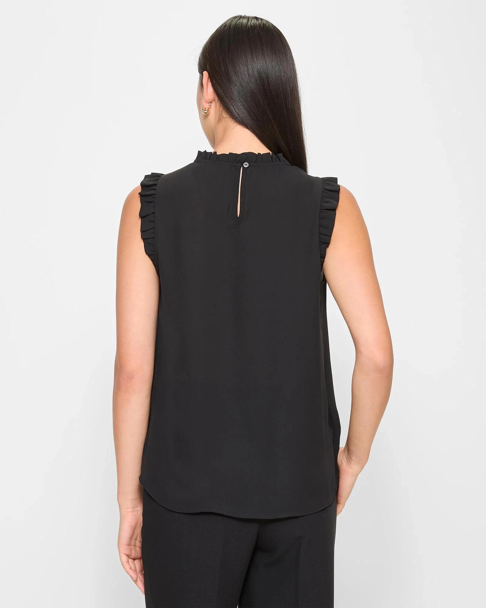 3 Sleeveless Ruffle Neck Tank Top - Preview BLACK, 3 of 5