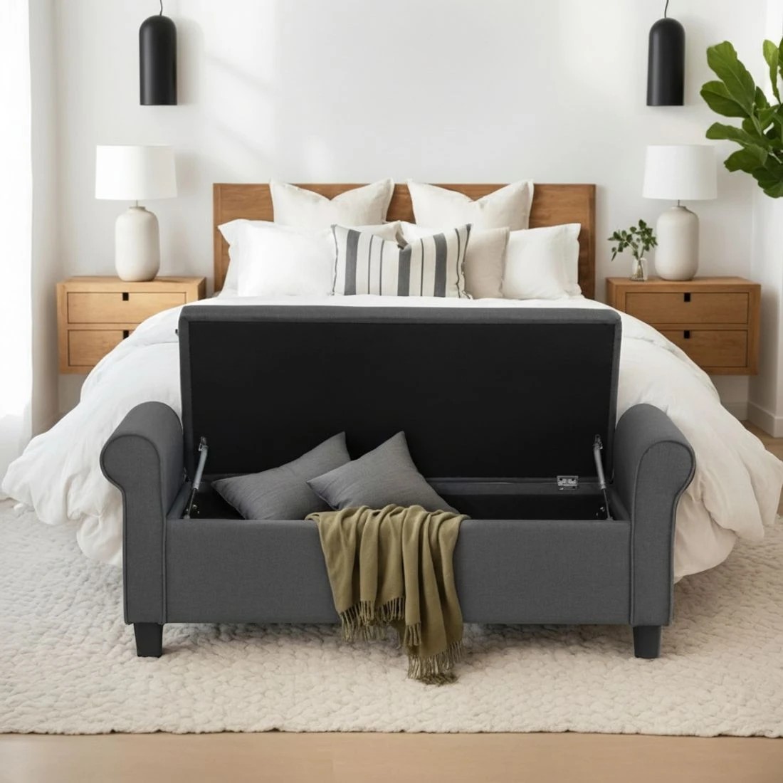 5 Artiss Storage Ottoman Blanket Box 125cm Arm Linen - Grey, 5 of 7