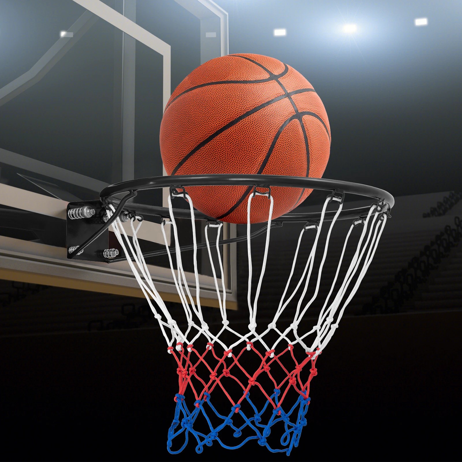 1 Costway 38CM Basketball Goal Rim Replacement Indoor Outdoor Wall Door Mounted Basketball Hoop, 1 of 2