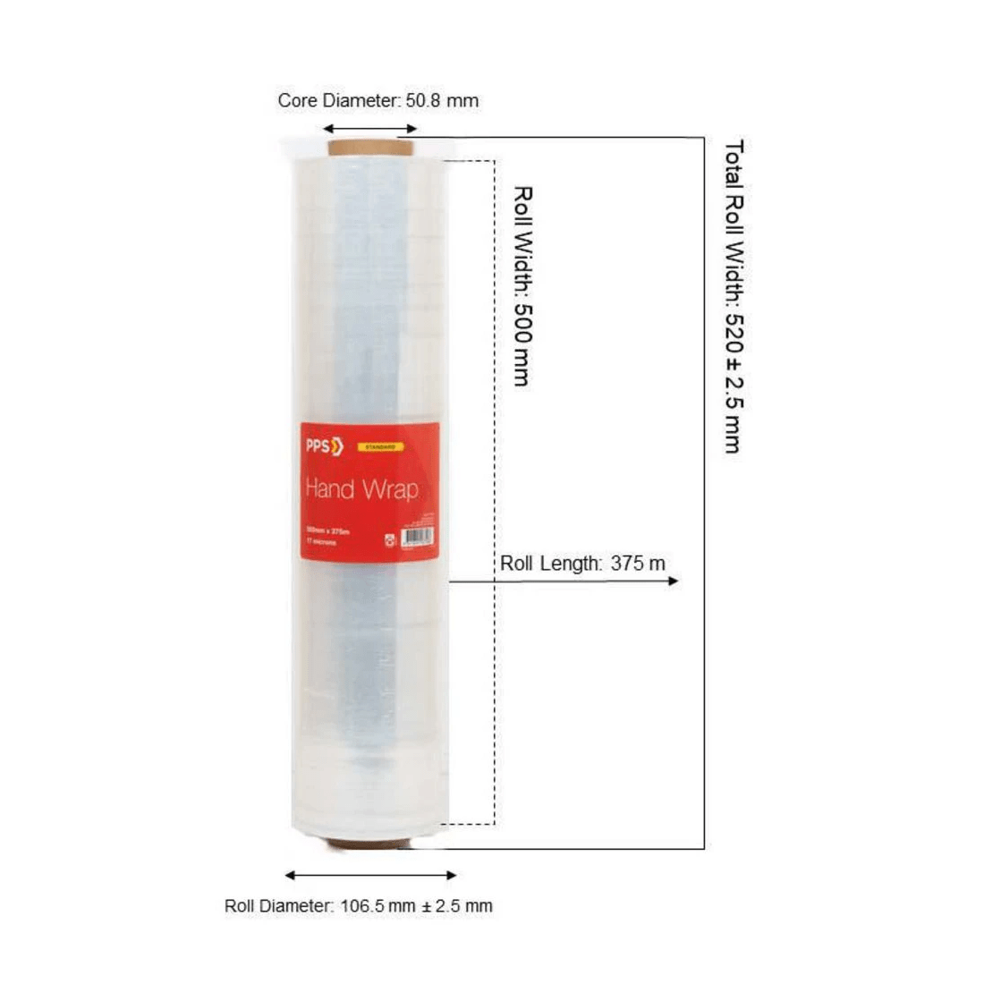 2 PPS Cast Hand Wrap 500mm x 375m x 17um Clear, 2 of 2