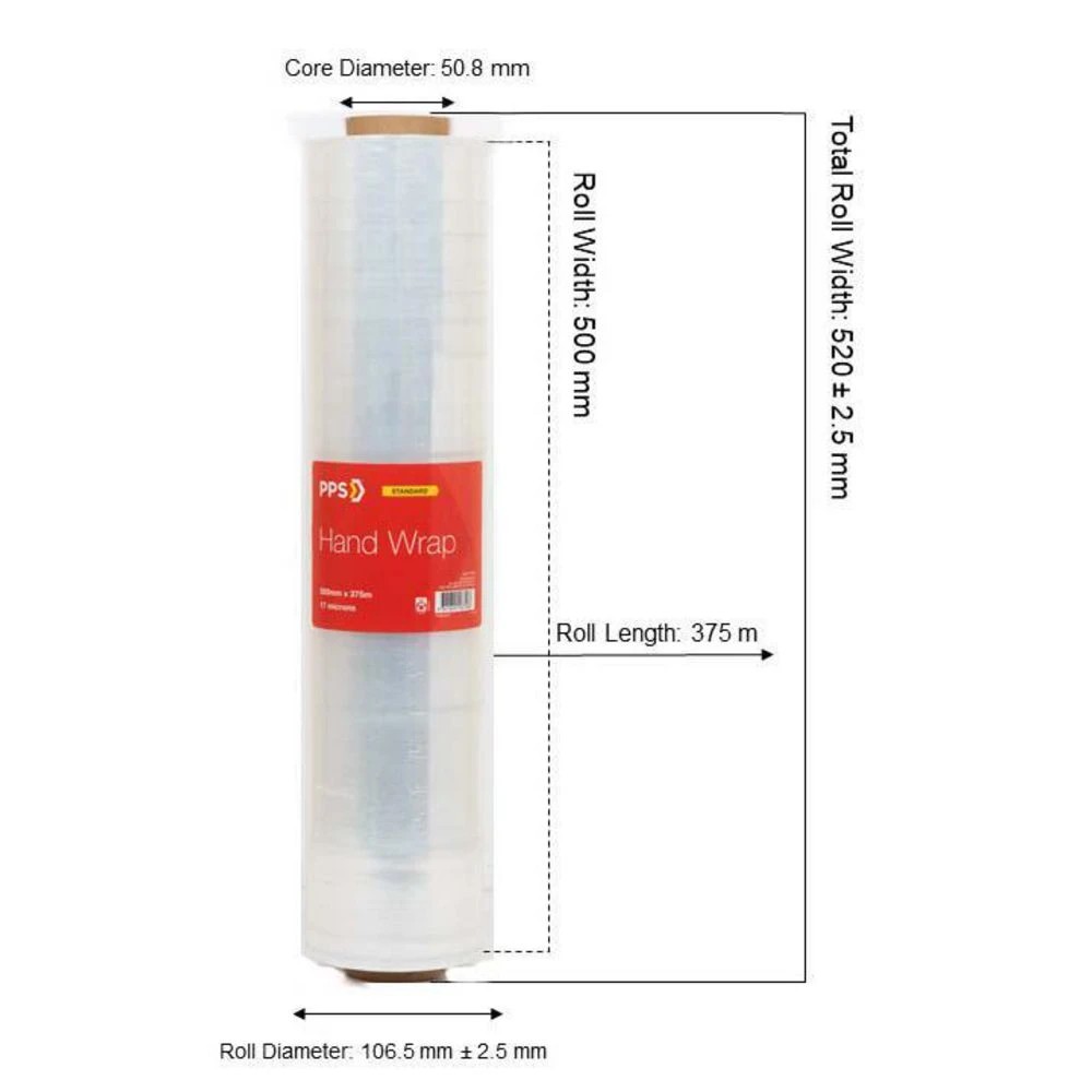 2 PPS Cast Hand Wrap 500mm x 375m x 17um Clear, 2 of 2