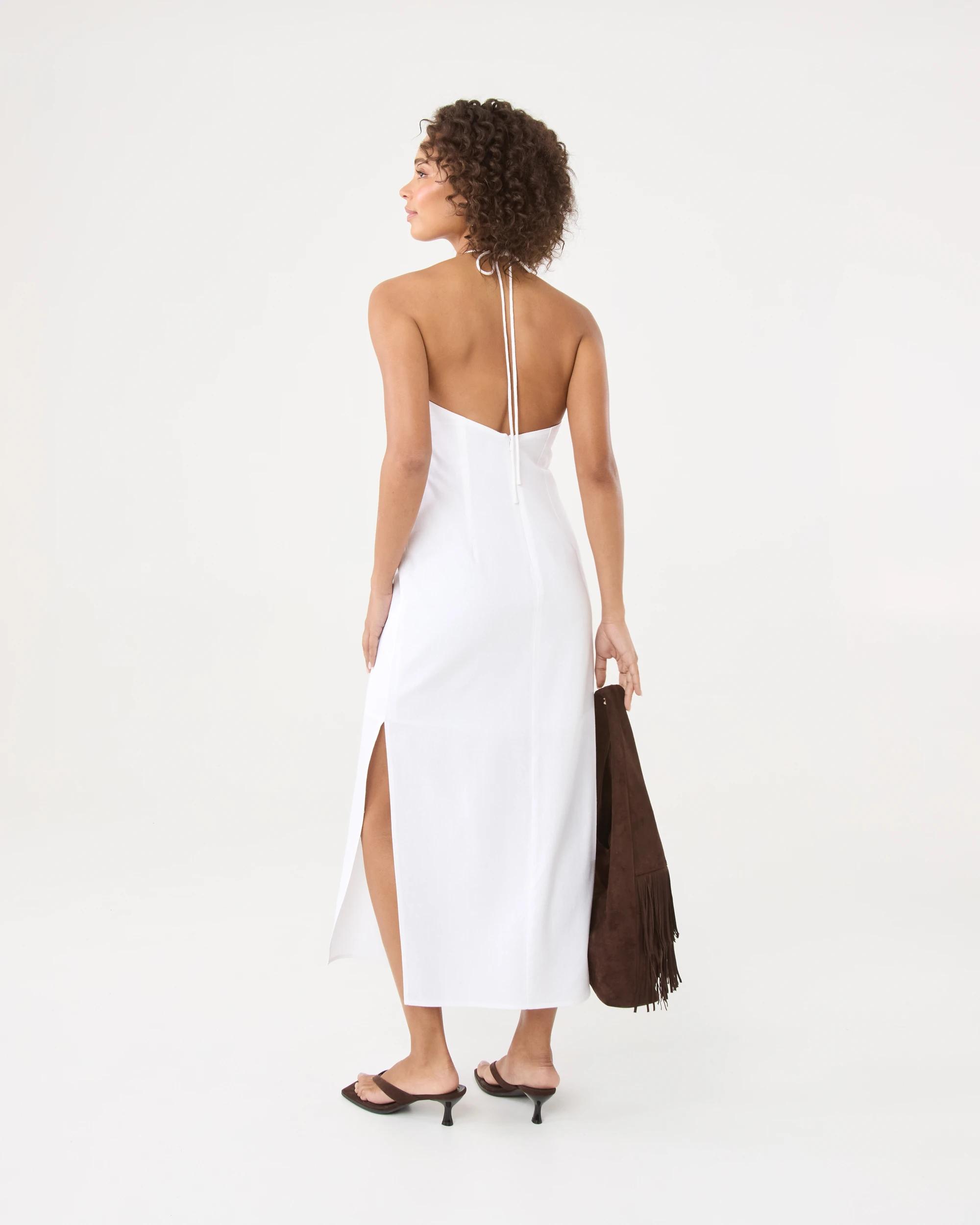 3 Sleeveless Linen Blend Maxi Slip Dress White, 3 of 7