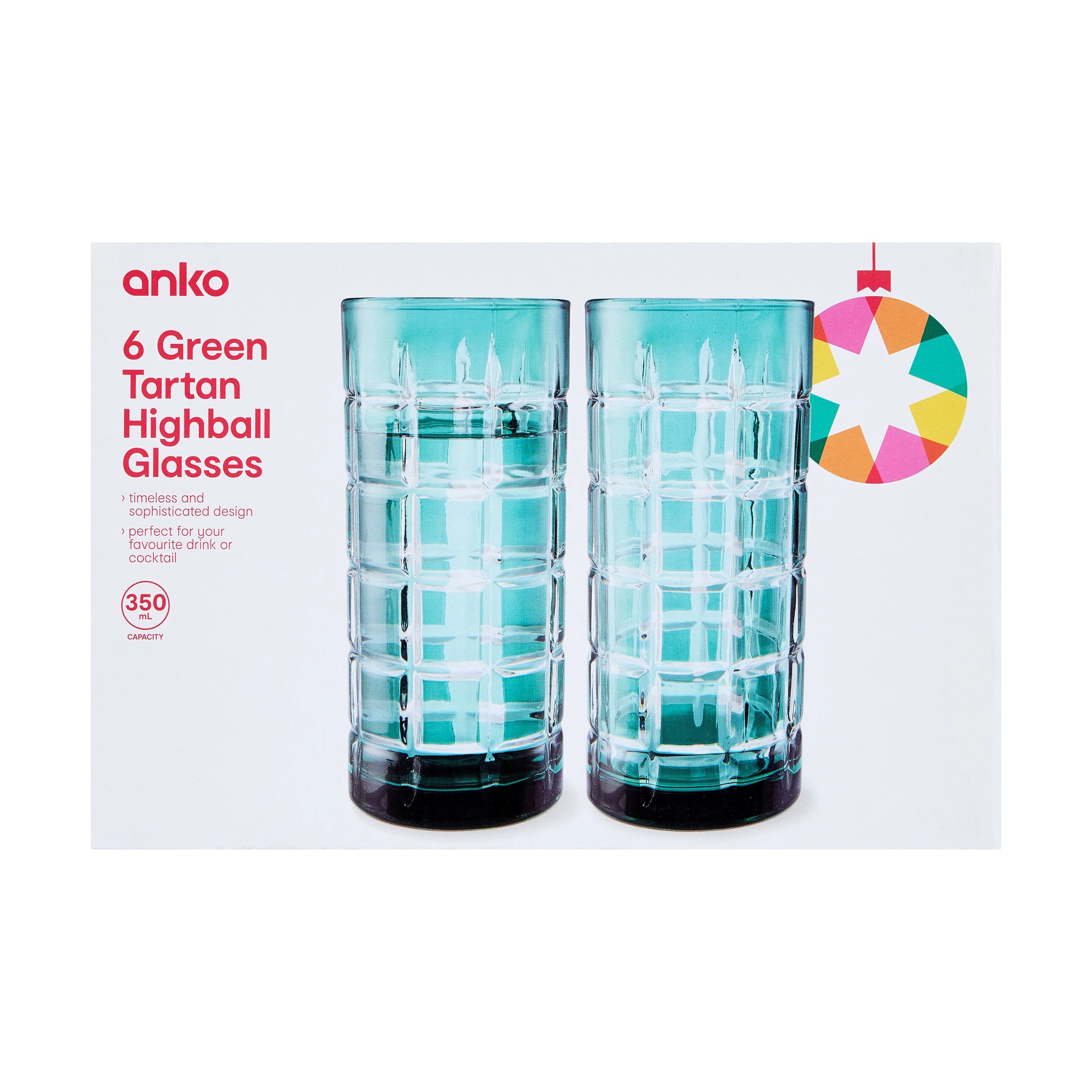 6 6 Green Tartan Highball Glasses, 6 of 6