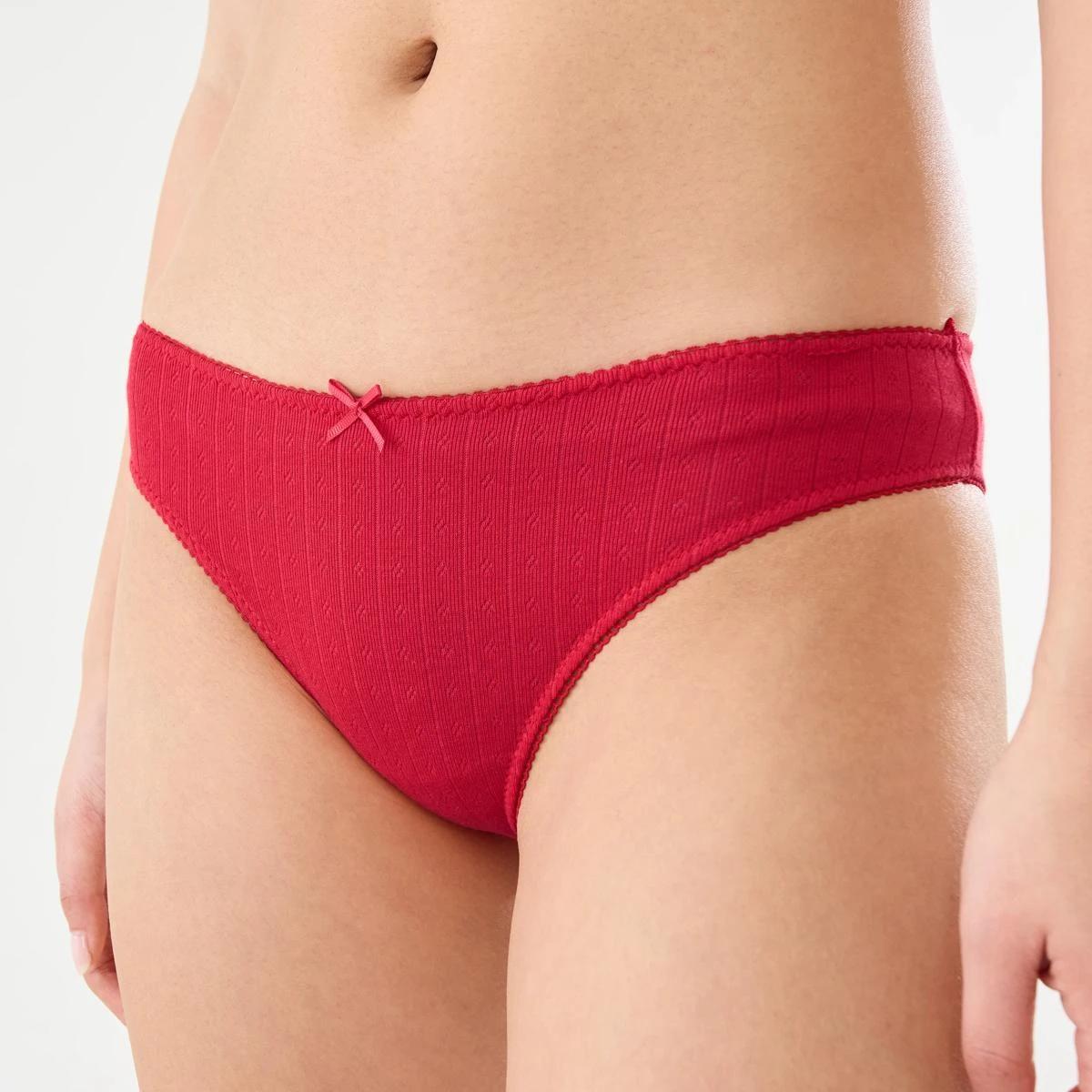 7 3 Pack Pointelle Cheeky Bikini Briefs MINI CHECK RED, WHITE, 7 of 9
