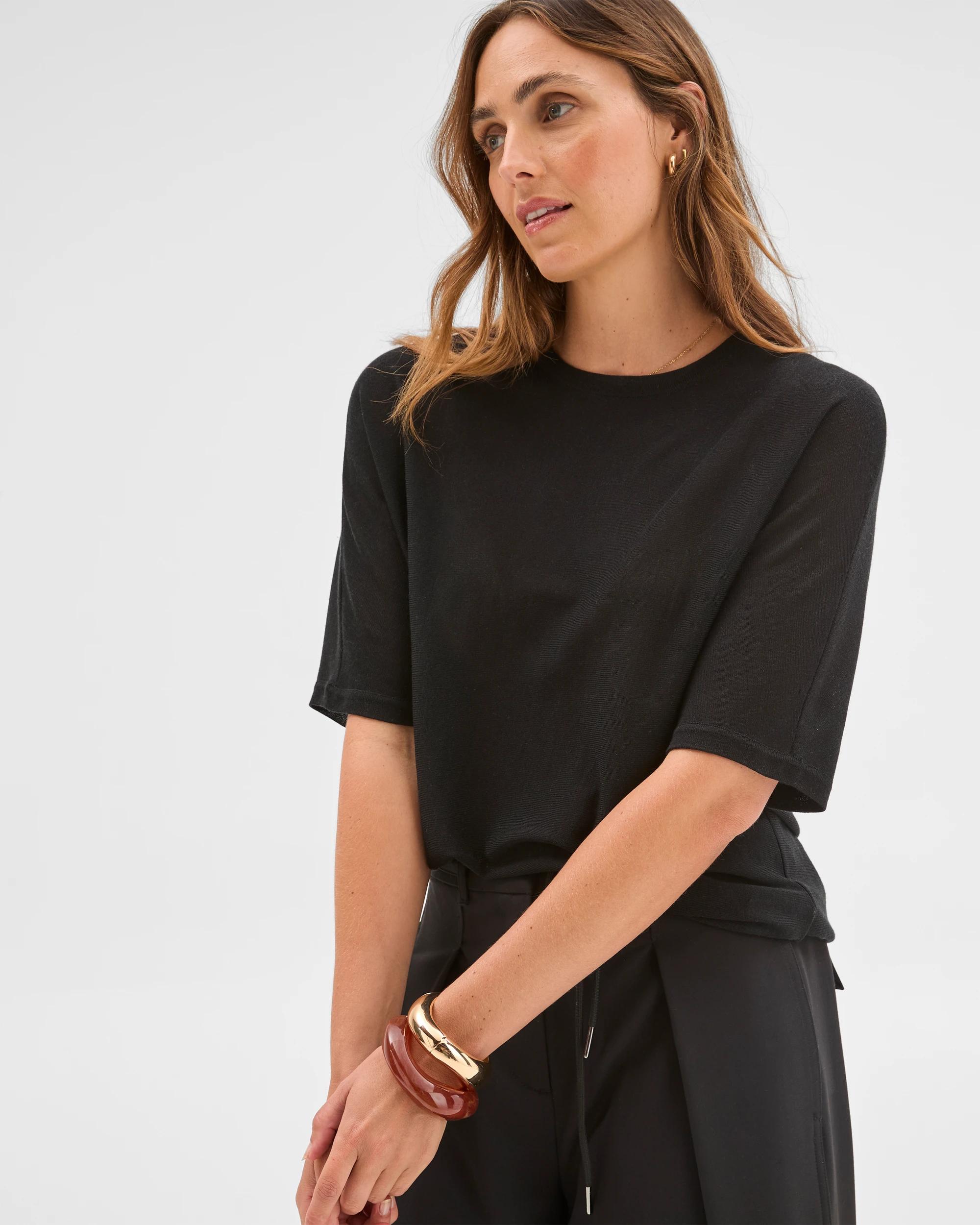 3 Preview Tencel/Merino Blend Lightweight Knit T-Shirt BLACK, 3 of 7