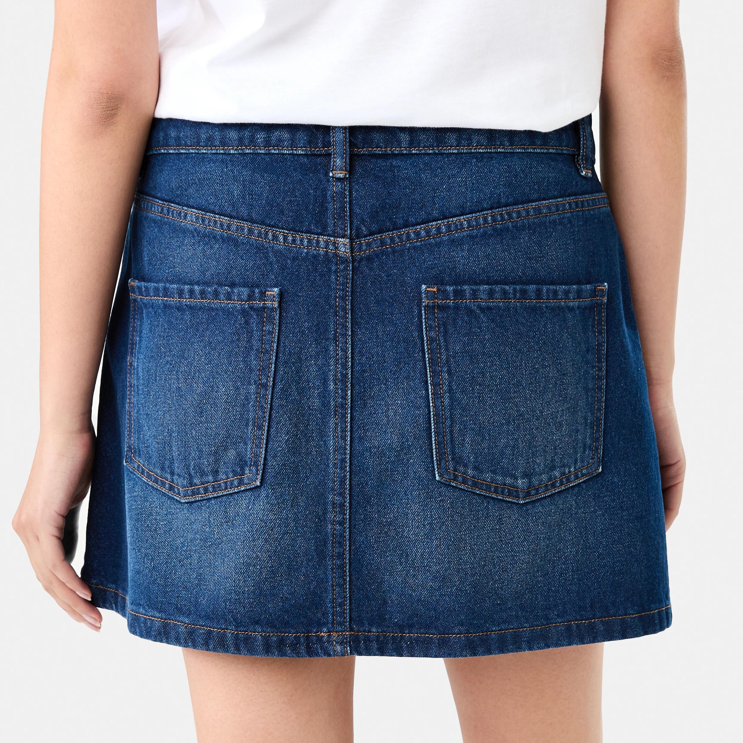 4 Denim A-line Mini Skirt MID WASH, 4 of 10