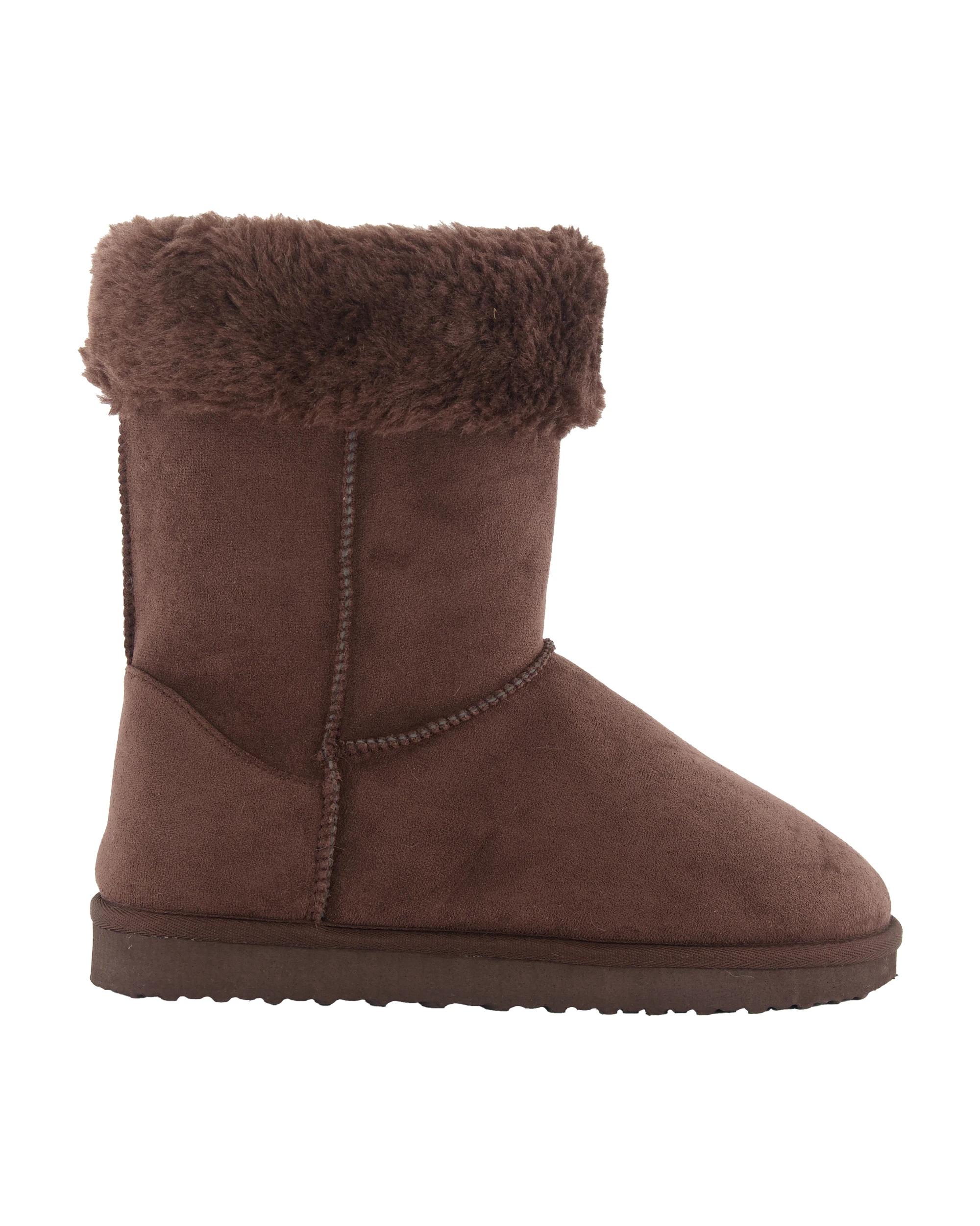 1 Faux Fur Slipper Boots Chocolate, 1 of 3