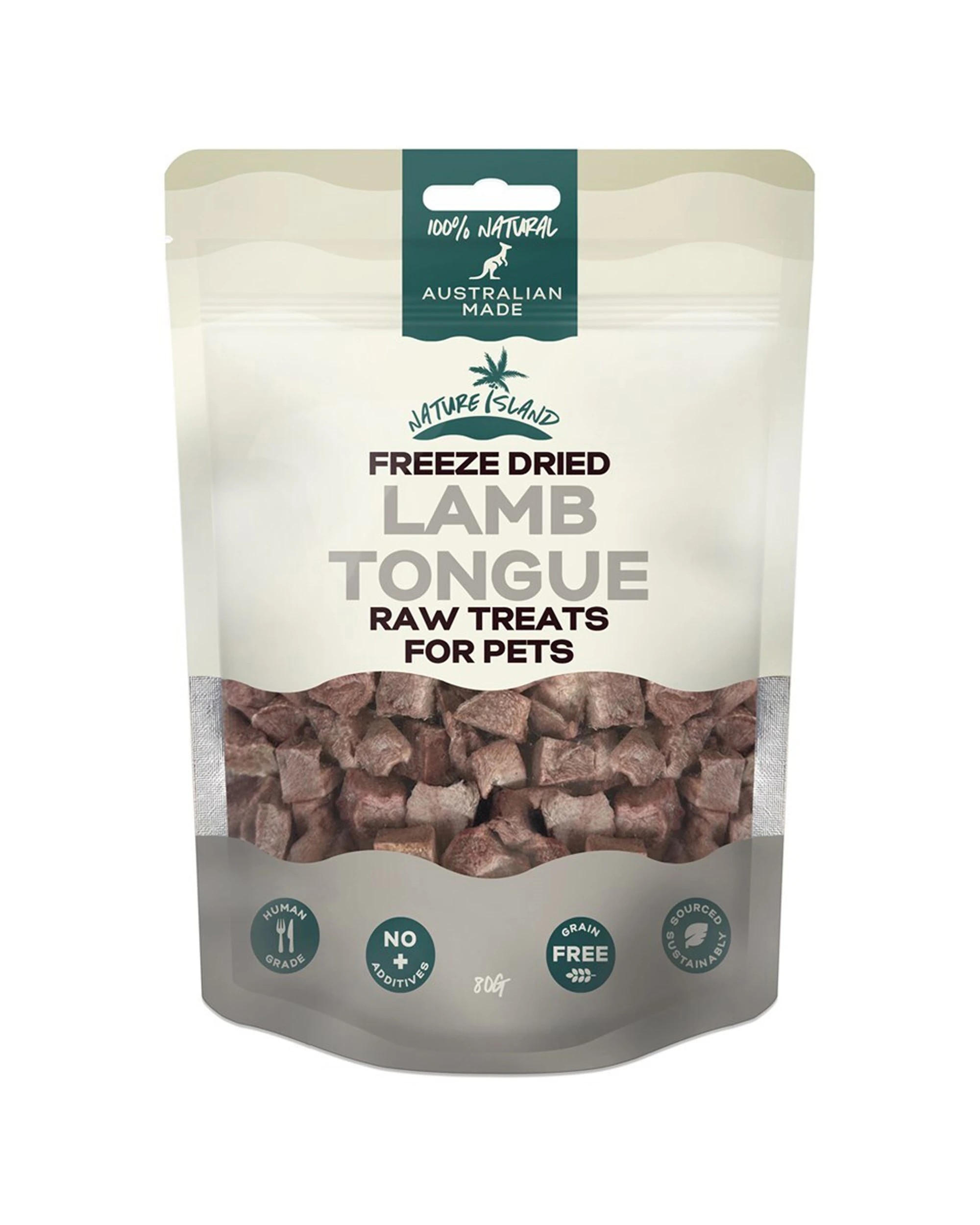 1 Nature Island Freeze Dried Lamb Tongue Dog Cat Raw Treat 80g Human Grade - Brown, 1 of 1