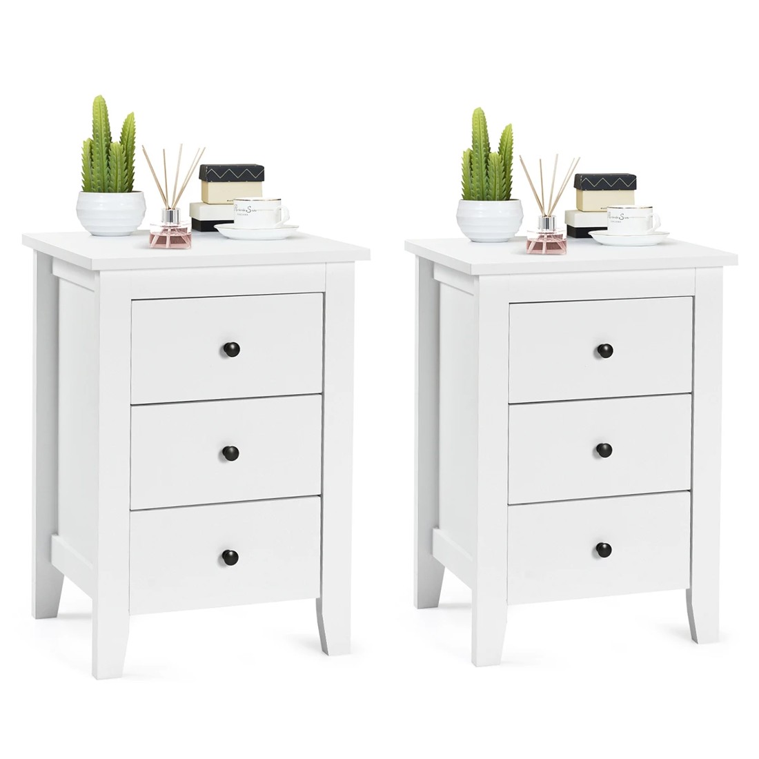 6 Costway 2x Bedside Tables Nightstand w/3 Drawers - White, 6 of 6