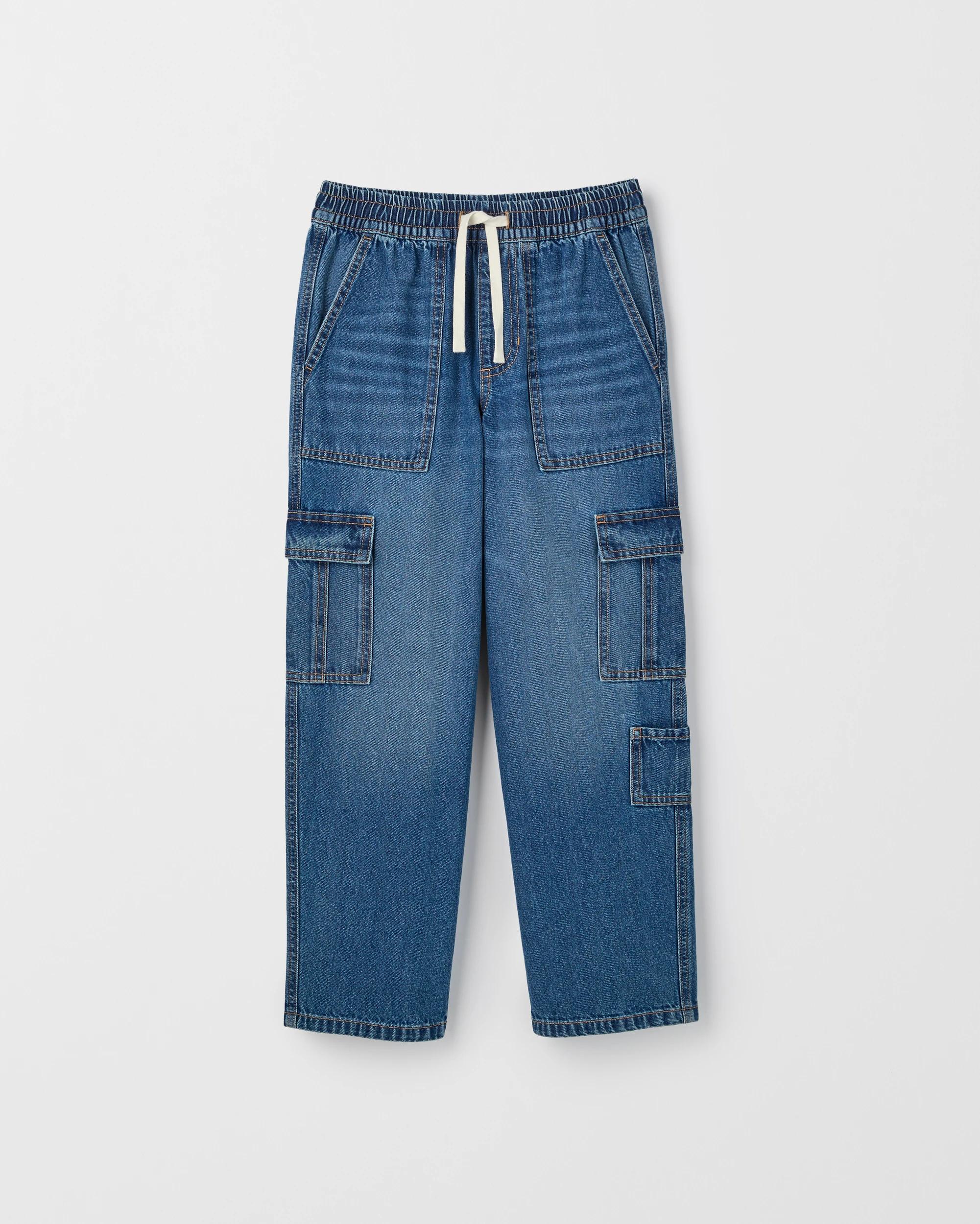 1 Target Denim Loose Fit Cargo Denim Jeans MID WASH, 1 of 2