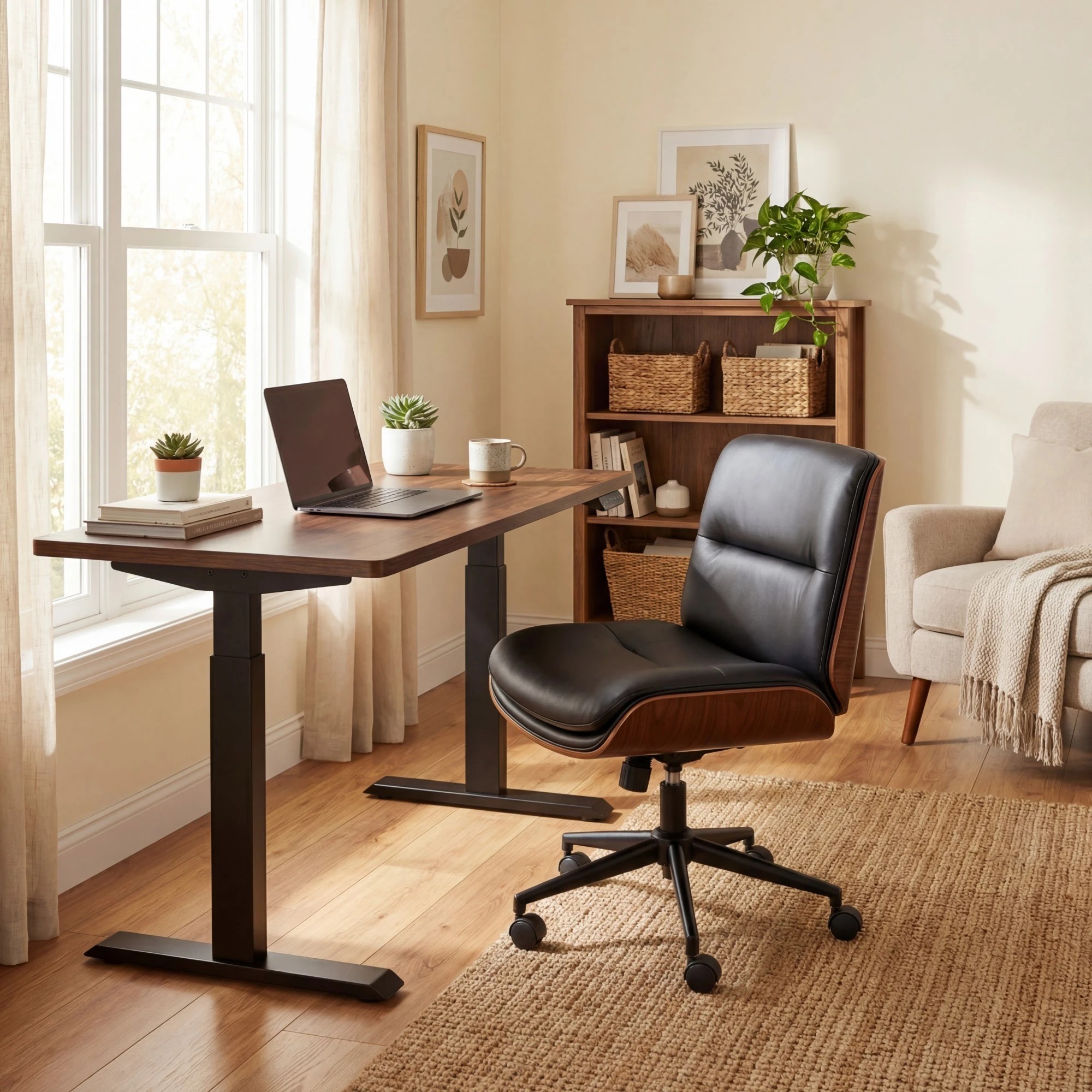 2 Costway Vanity Office Chair Adjustable Computer Desk Stool w/Backrest Swivel Task Chair Padded Seat - Black, 2 of 4