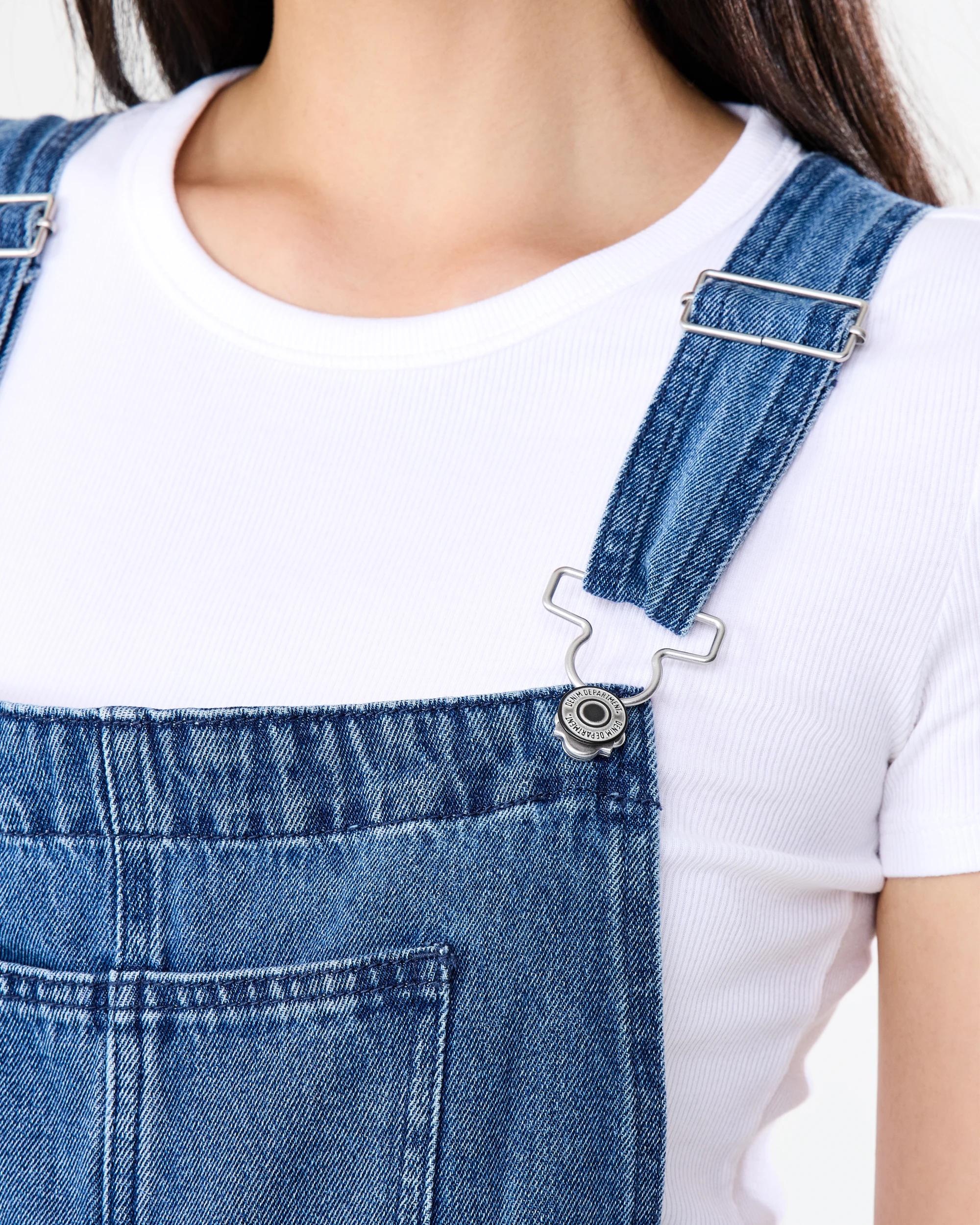 6 Sleeveless Barrel Leg Dungaree Mid Wash, 6 of 9