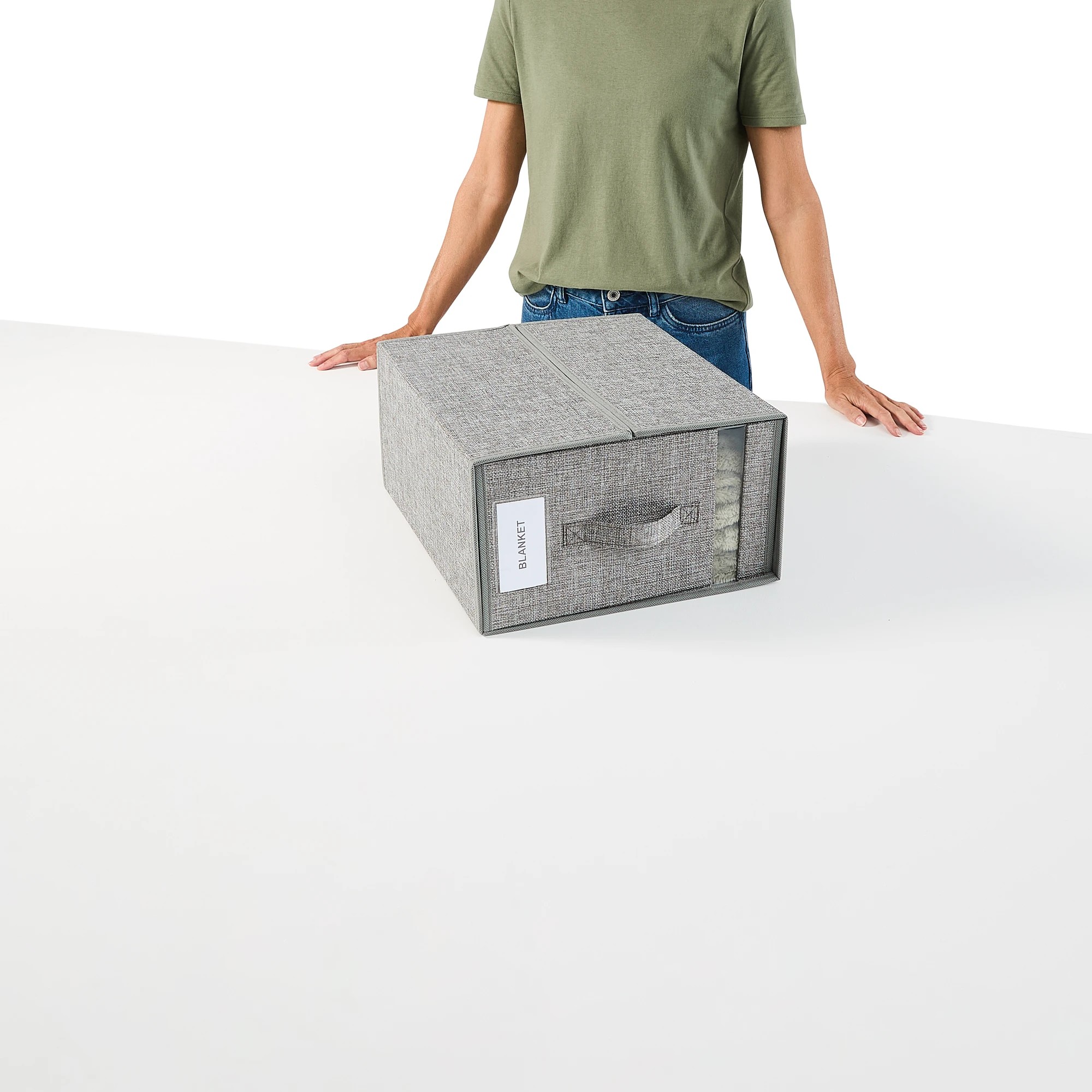 2 Linen Look Large Bed Linen Box - Charcoal, 2 of 10