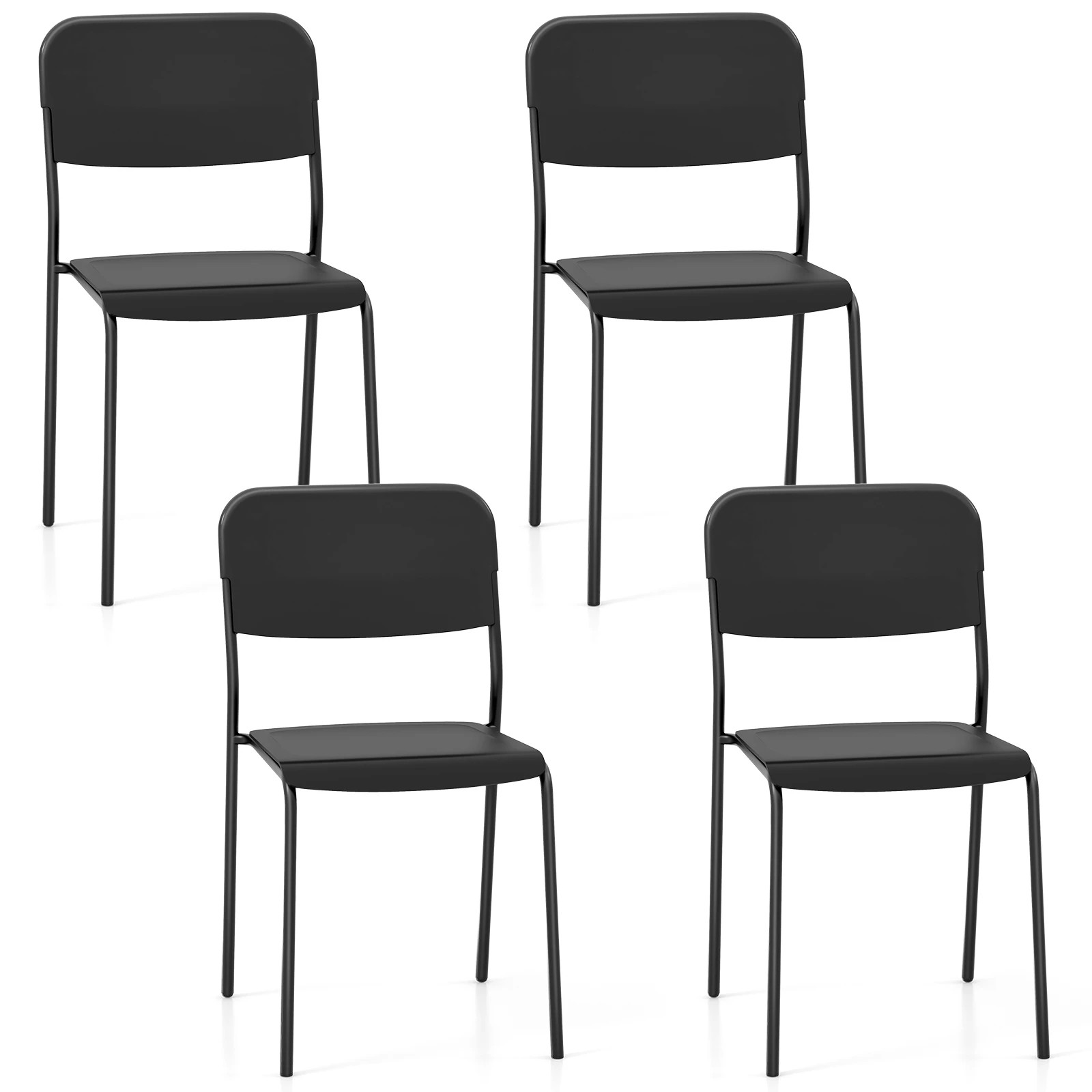 1 Costway 4PCS Armless Dining Chairs Stackable Kitchen Chairs Side Chairs Set w/Backrest - Black, 1 of 3