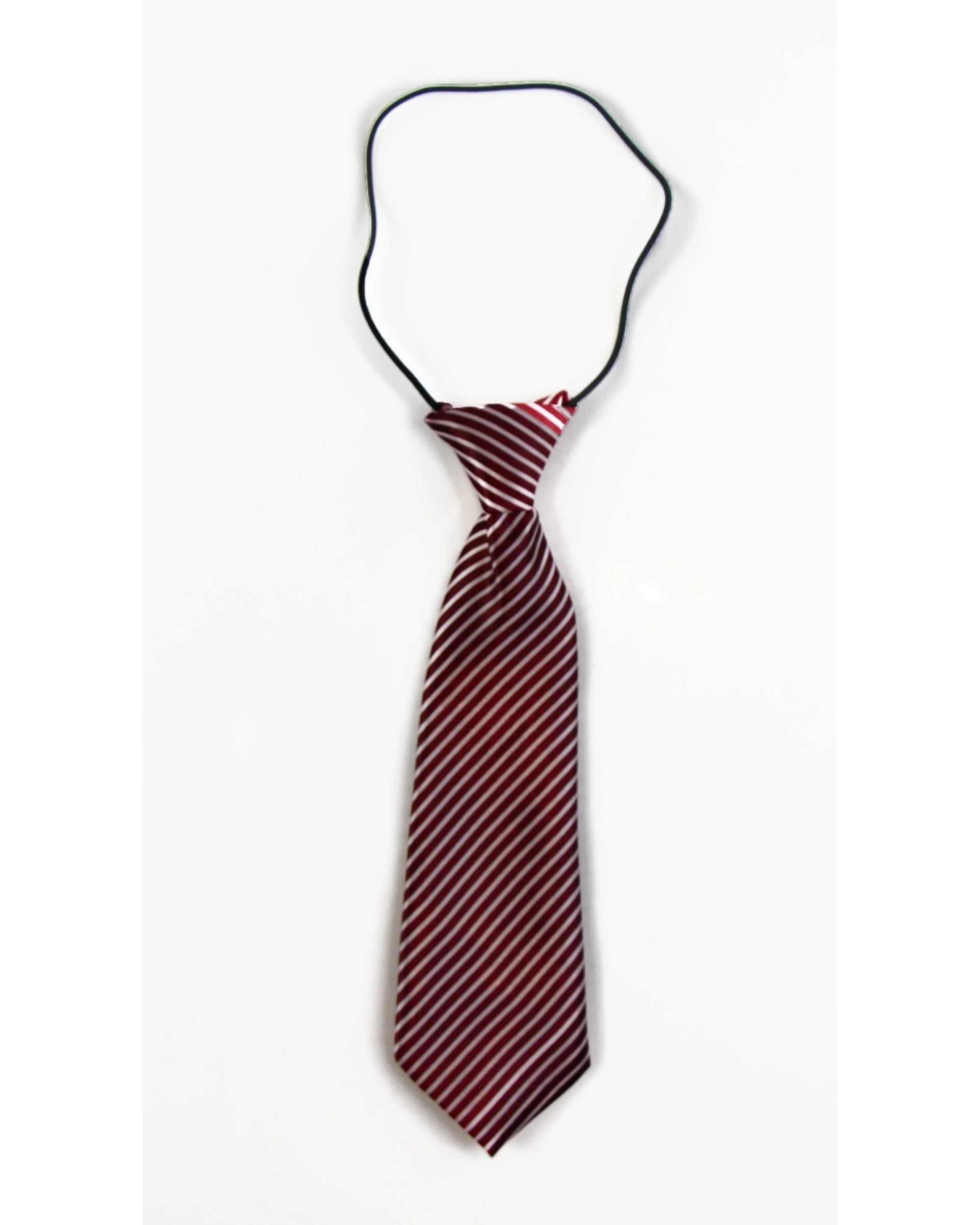 2 Zasel Kids Boys Dark Red & White Patterned Elastic Neck Tie Diagonal Stripe, 2 of 2