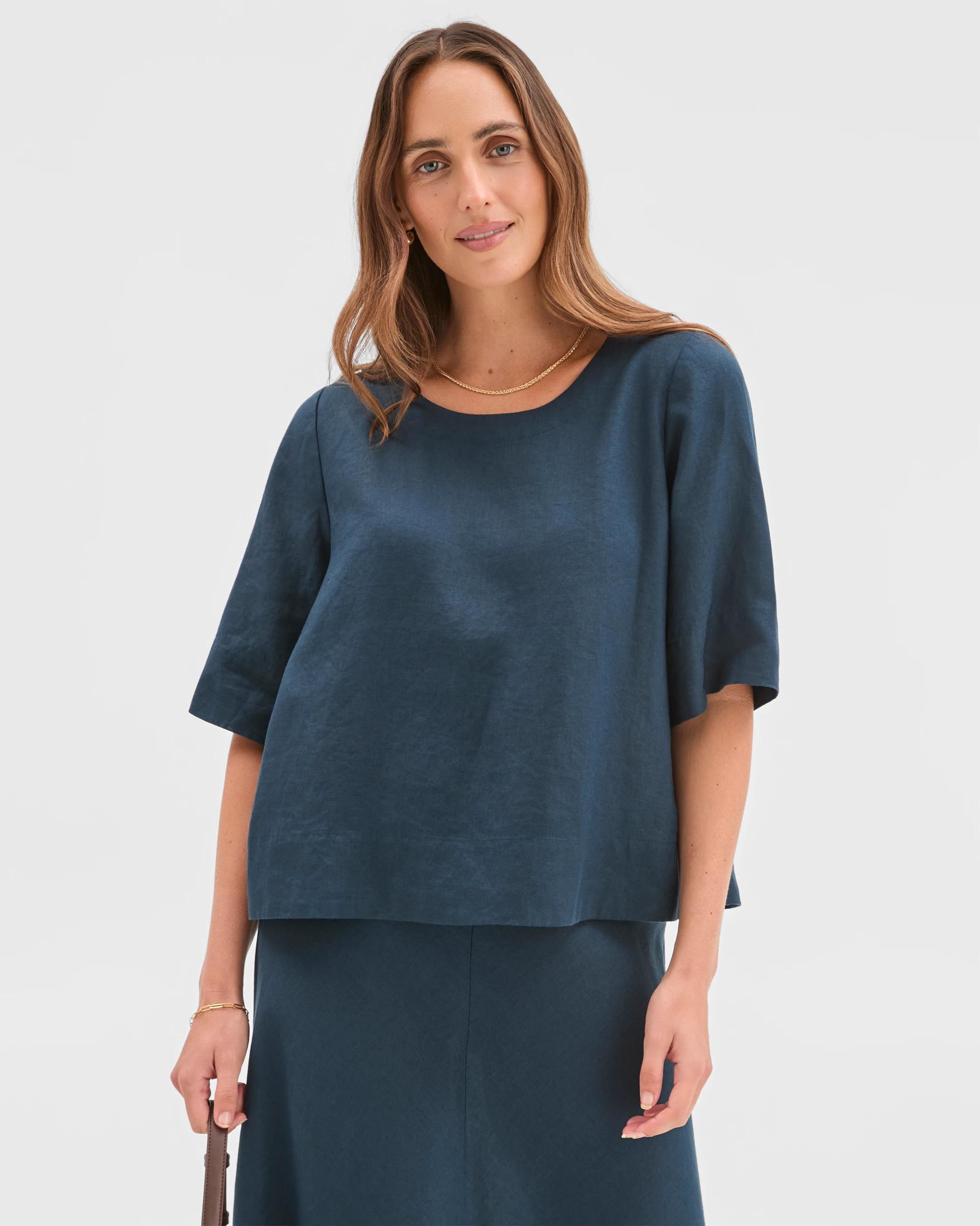 4 Target Woman European Linen Cross Back Top DEEP OCEAN, 4 of 7