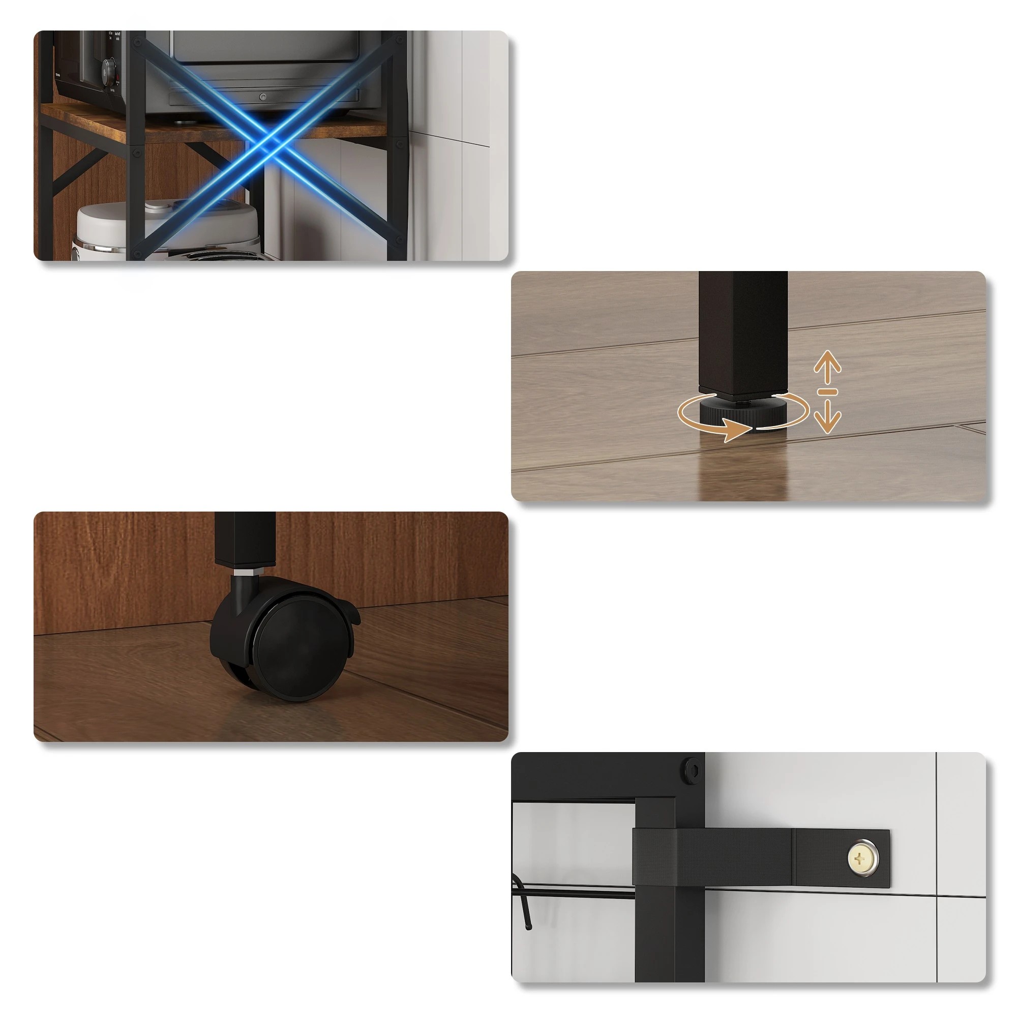 8 Advwin 4 Tiers Kitchen Bakers Rack With Power Outlet 60×40×130cm - Brown, 8 of 9