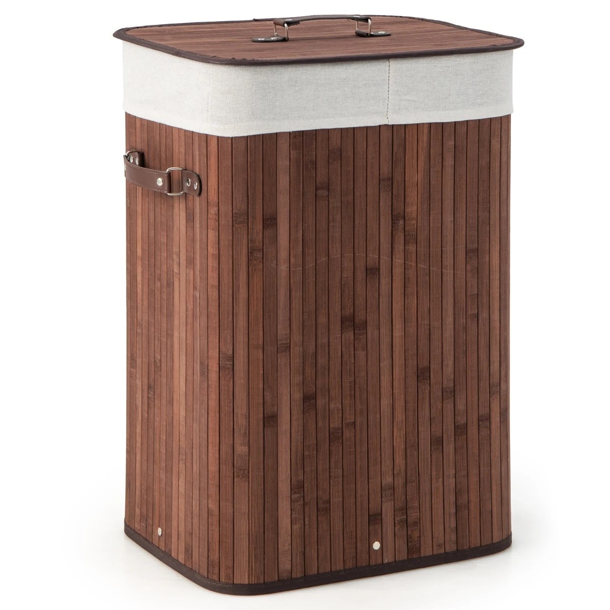 1 Costway 72L Bamboo Laundry Hamper Cloth Storage Basket Collapsible Bin Bathroom - Brown, 1 of 4