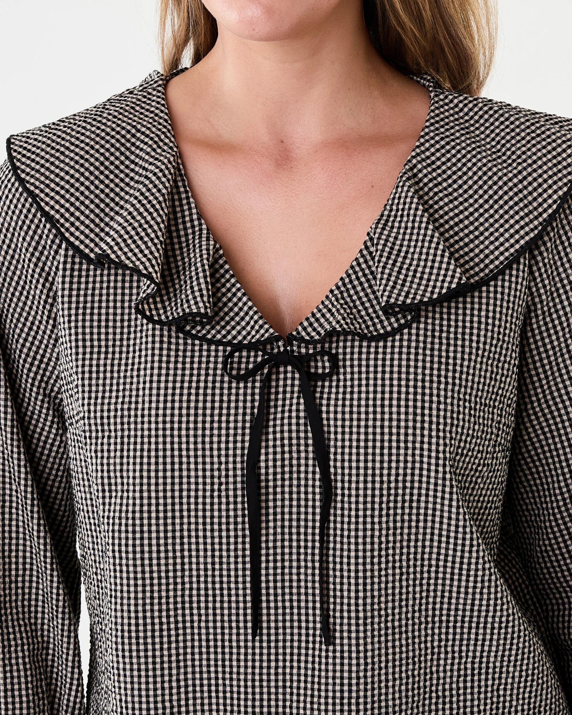 5 Long Sleeve Frill Collar Blouse Black Ging, 5 of 7