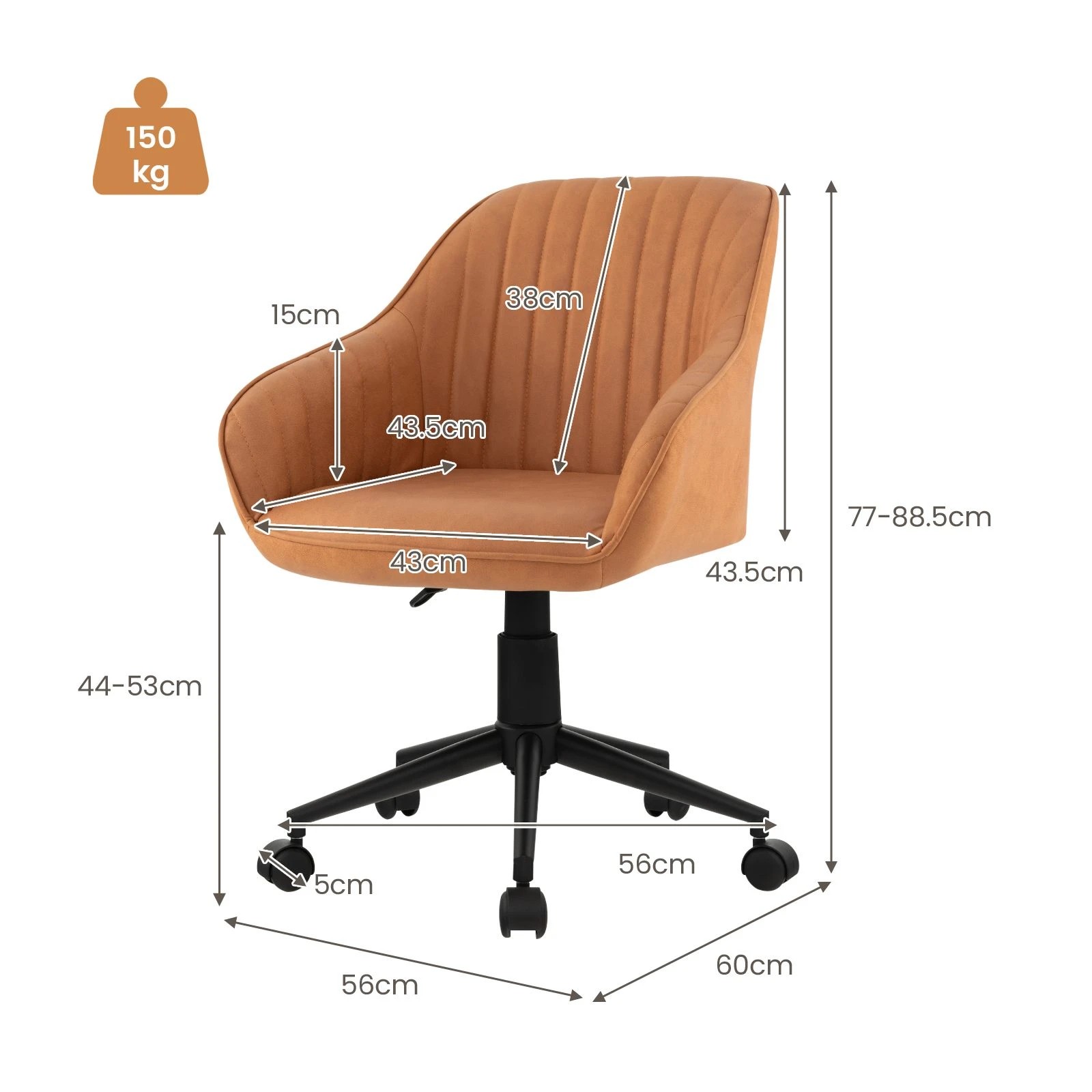 2 Costway Adjustable Office Chair Swivel Leisure Armchair Computer Chair Leathaire Fabric Cover - Brown, 2 of 2