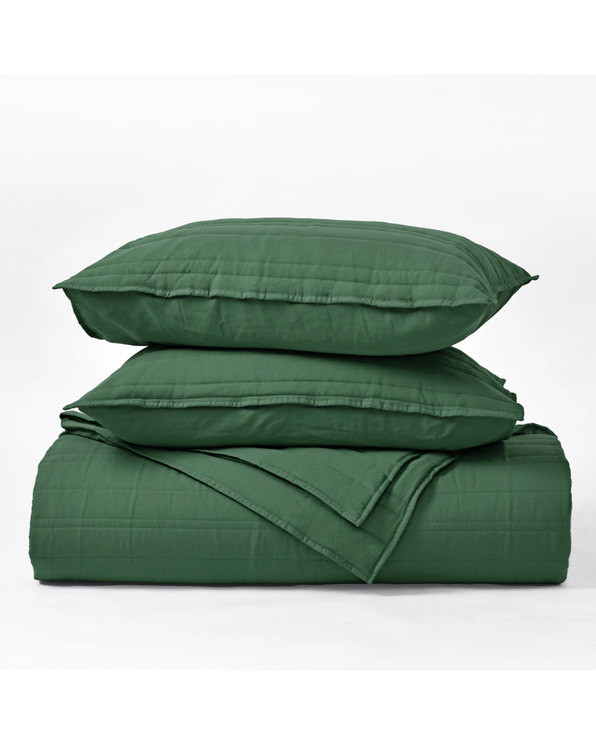 4 Dreamaker Superfine Washed Microfibre Stripe Quilted Coverlet Set - Super King Bed - Hunter Green, 4 of 7